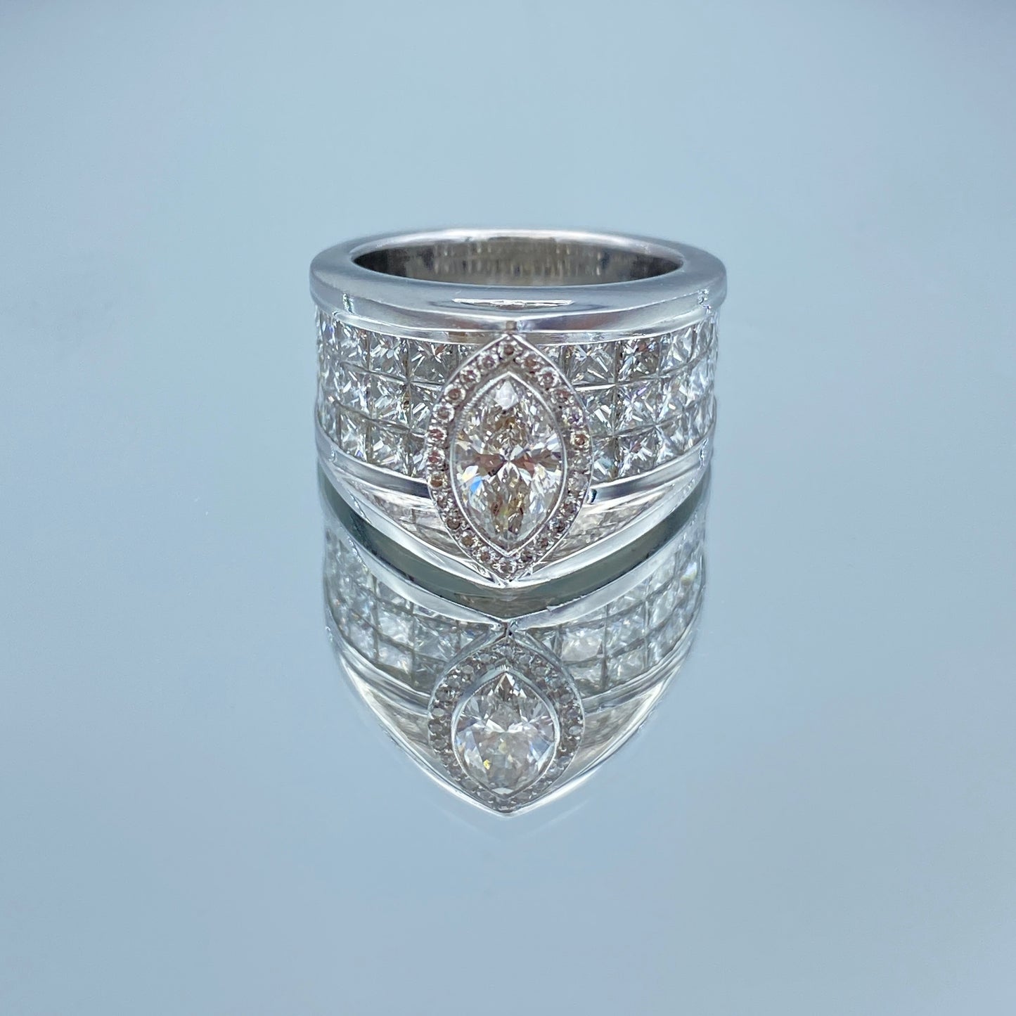 Unique Marquise-Cut and Princess-Cut Diamond Engagement Ring in Platinum