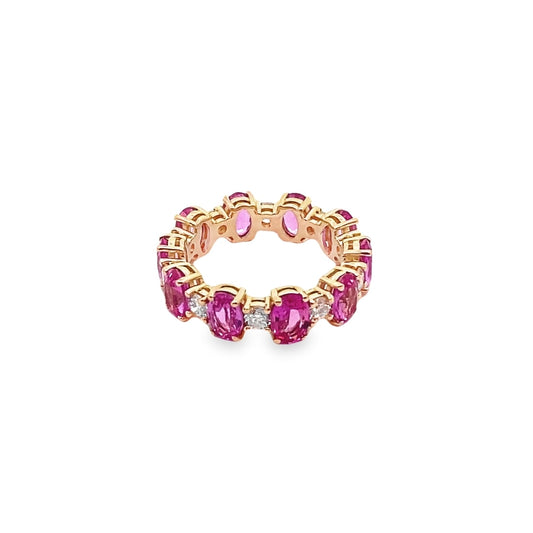 Alternating Pink Sapphire and Diamond Eternity Band in 14K Yellow Gold