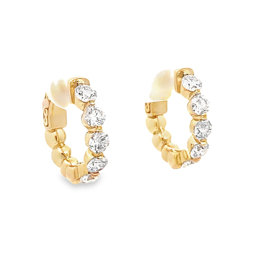LKS Floating Diamond Hoop Earrings in 14K Yellow Gold