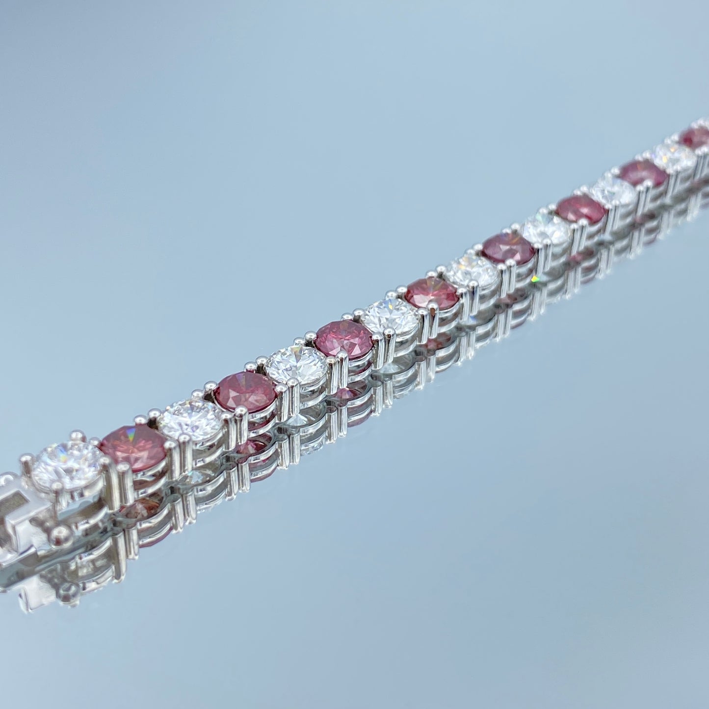 Round Brilliant Cut Purple and White Diamond Tennis Bracelet in 14K White Gold - L and L Jewelry