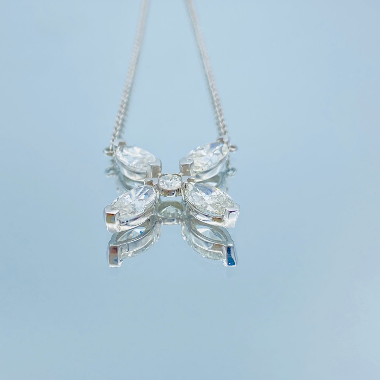 Four Petal Diamond Pendant in 14K White Gold