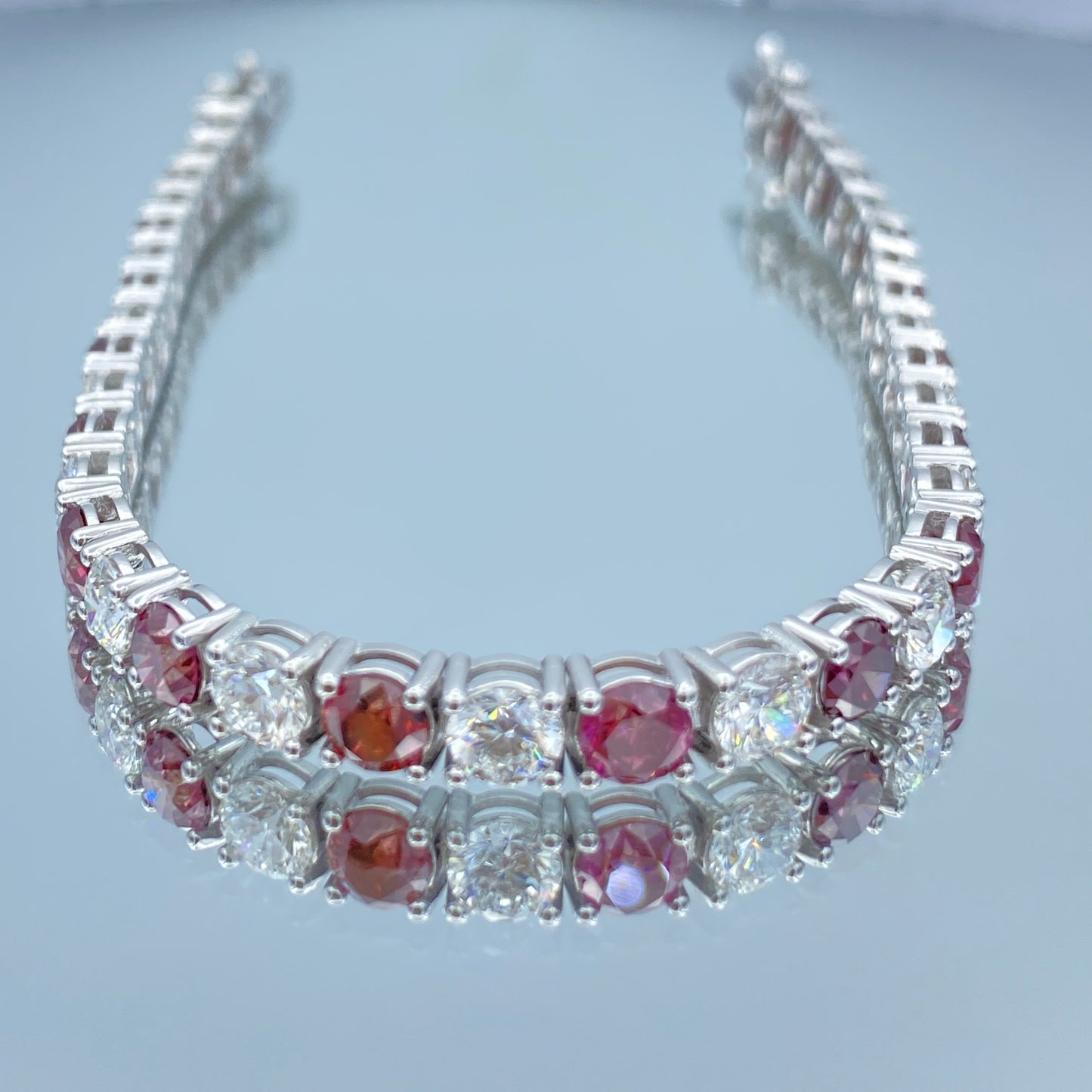 Round Brilliant Cut Purple and White Diamond Tennis Bracelet in 14K White Gold - L and L Jewelry