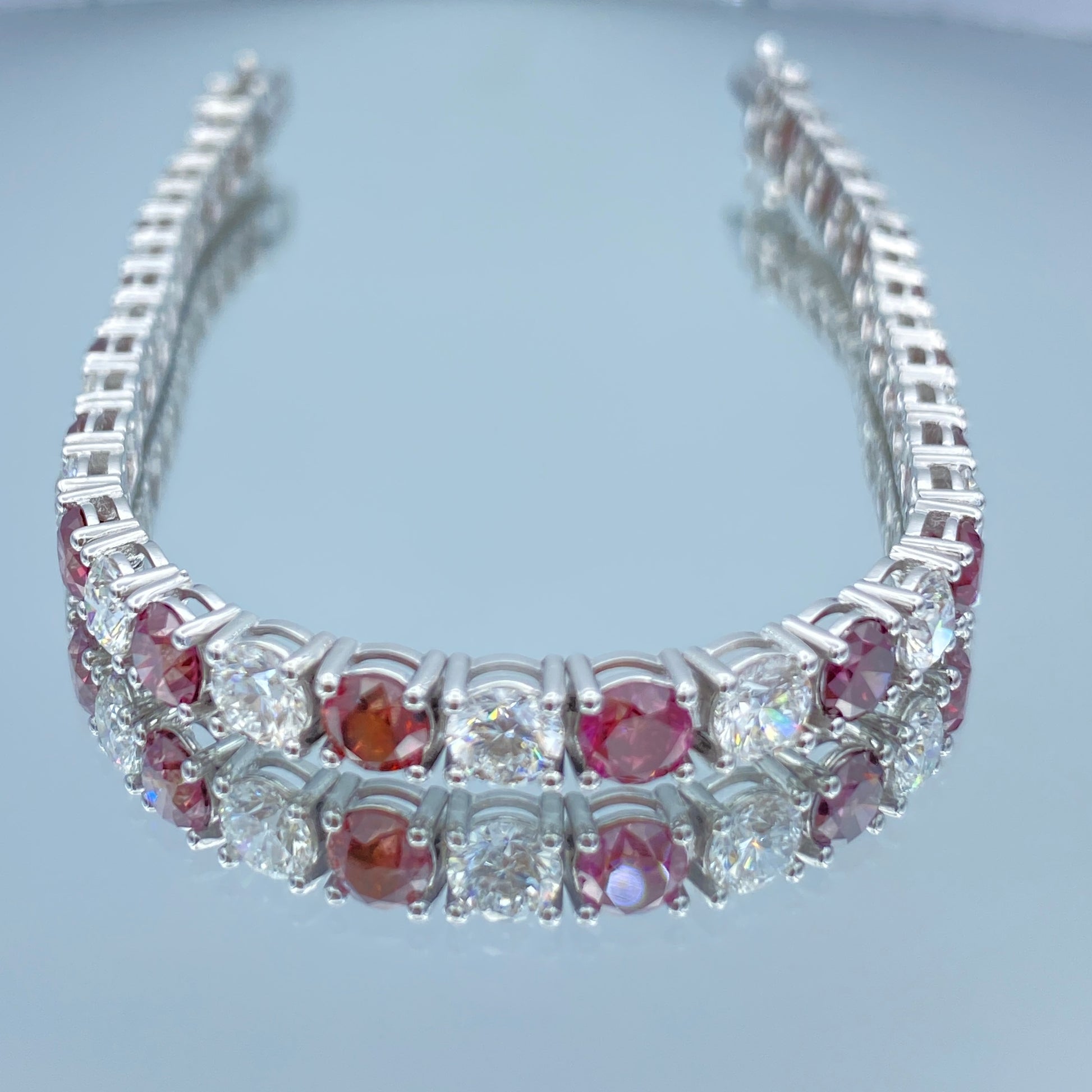 Round Brilliant Cut Purple and White Diamond Tennis Bracelet in 14K White Gold - L and L Jewelry