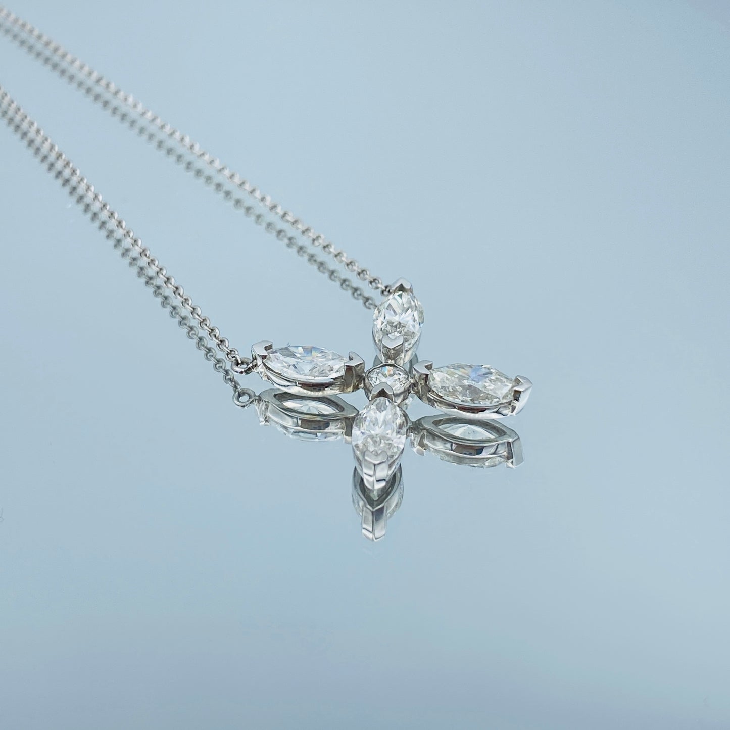 Four Petal Diamond Pendant in 14K White Gold