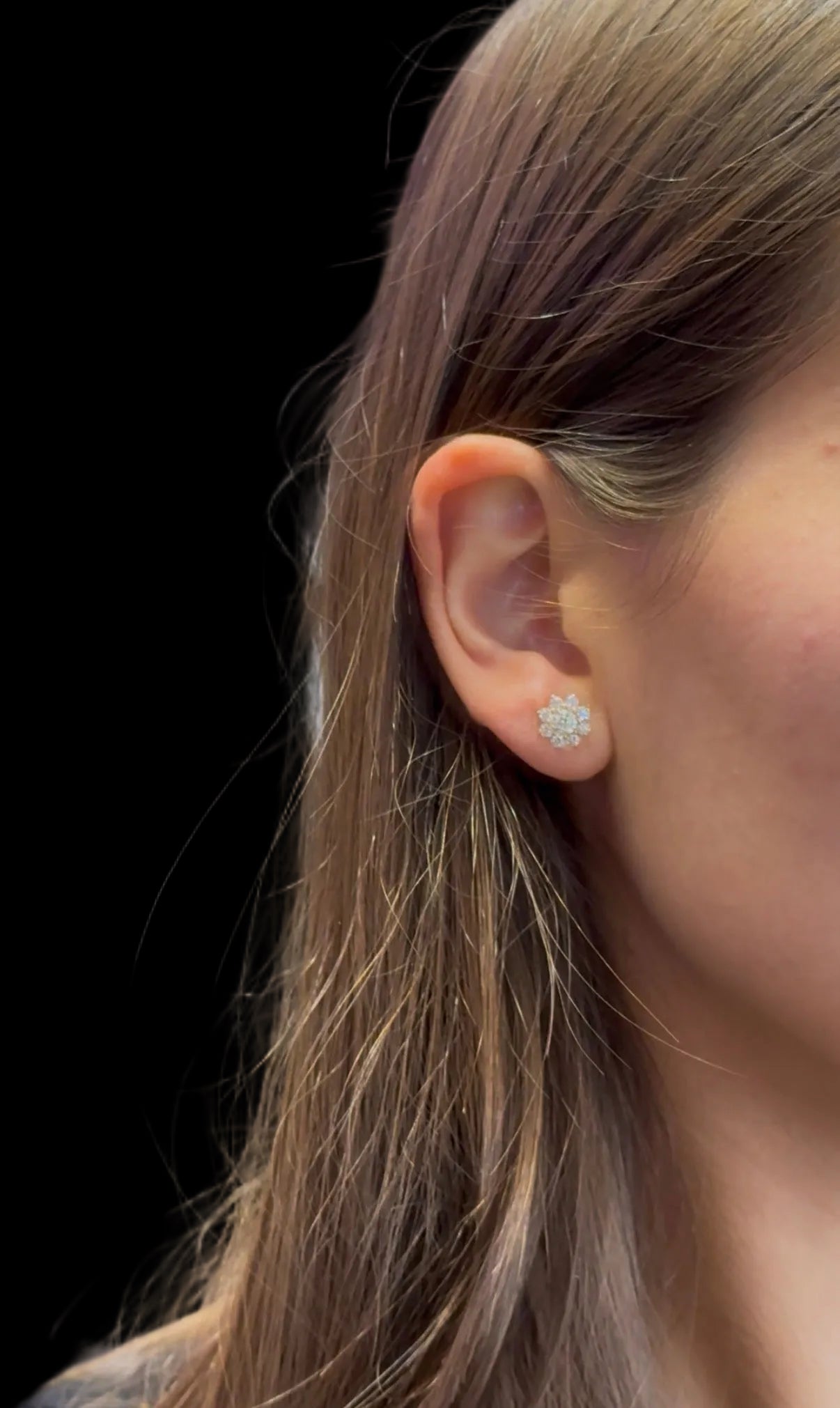 Round Cut Diamond Cluster Sunburst Drop and Stud Earrings