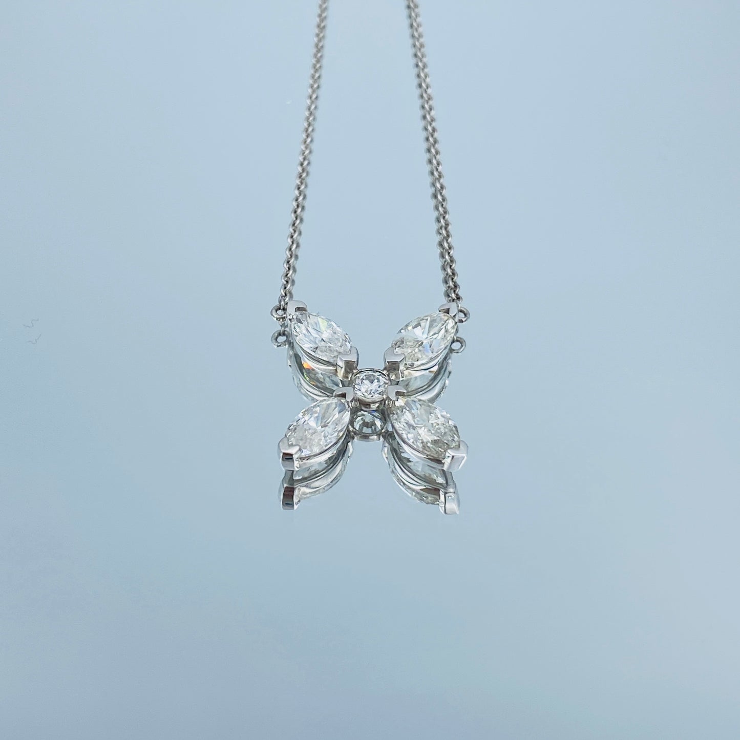 Four Petal Diamond Pendant in 14K White Gold