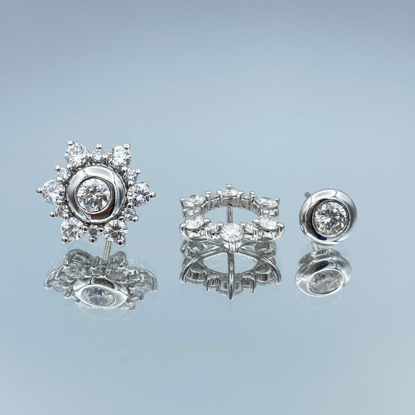 Floral Halo Jacket Diamond Stud Earrings in 14K White Gold