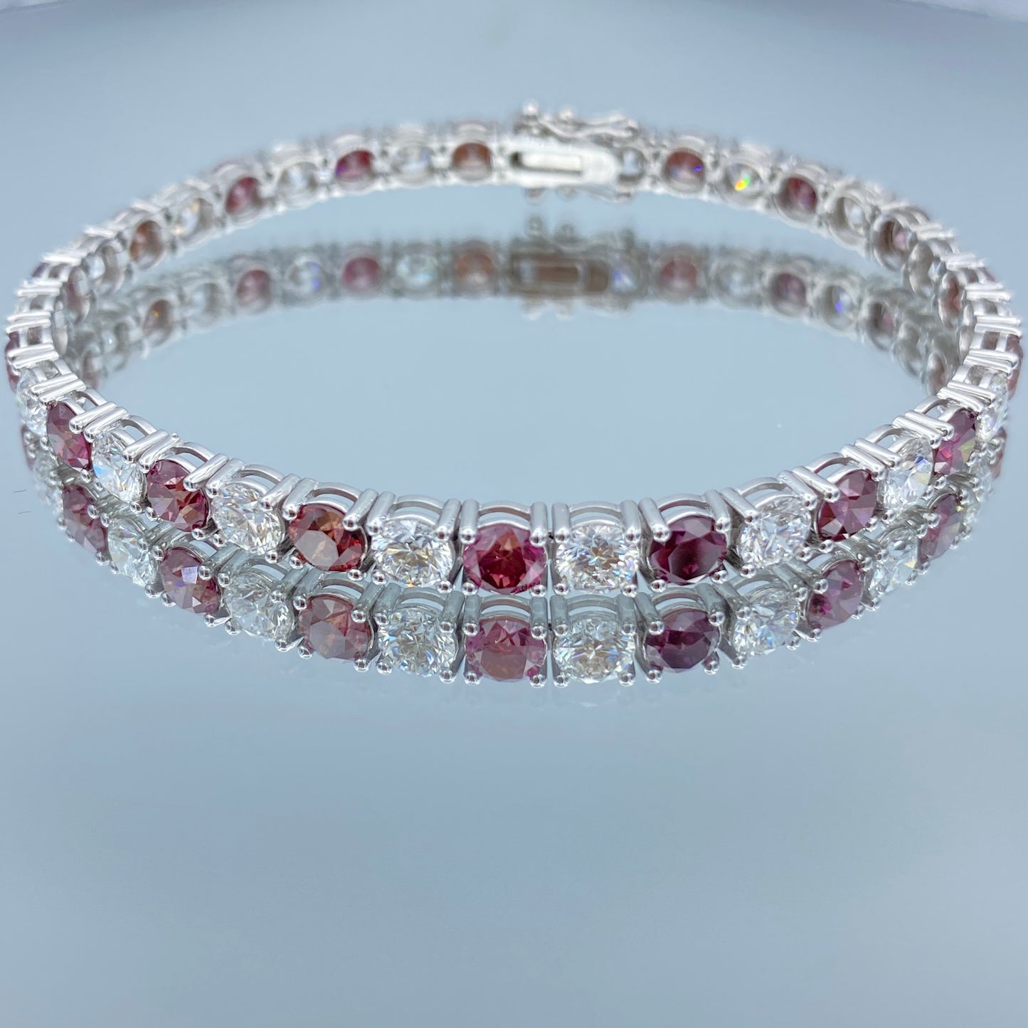 Round Brilliant Cut Purple and White Diamond Tennis Bracelet in 14K White Gold - L and L Jewelry