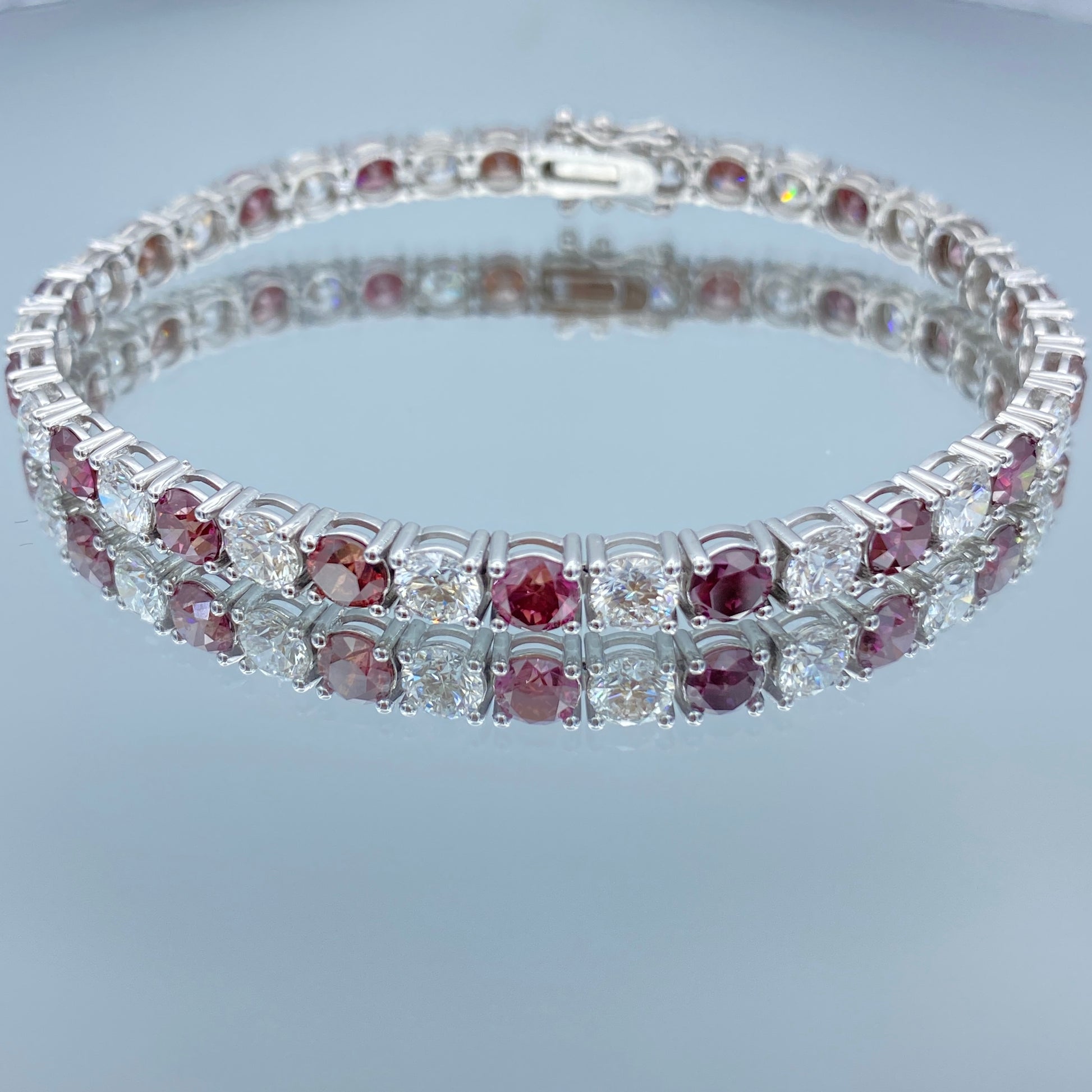 Round Brilliant Cut Purple and White Diamond Tennis Bracelet in 14K White Gold - L and L Jewelry
