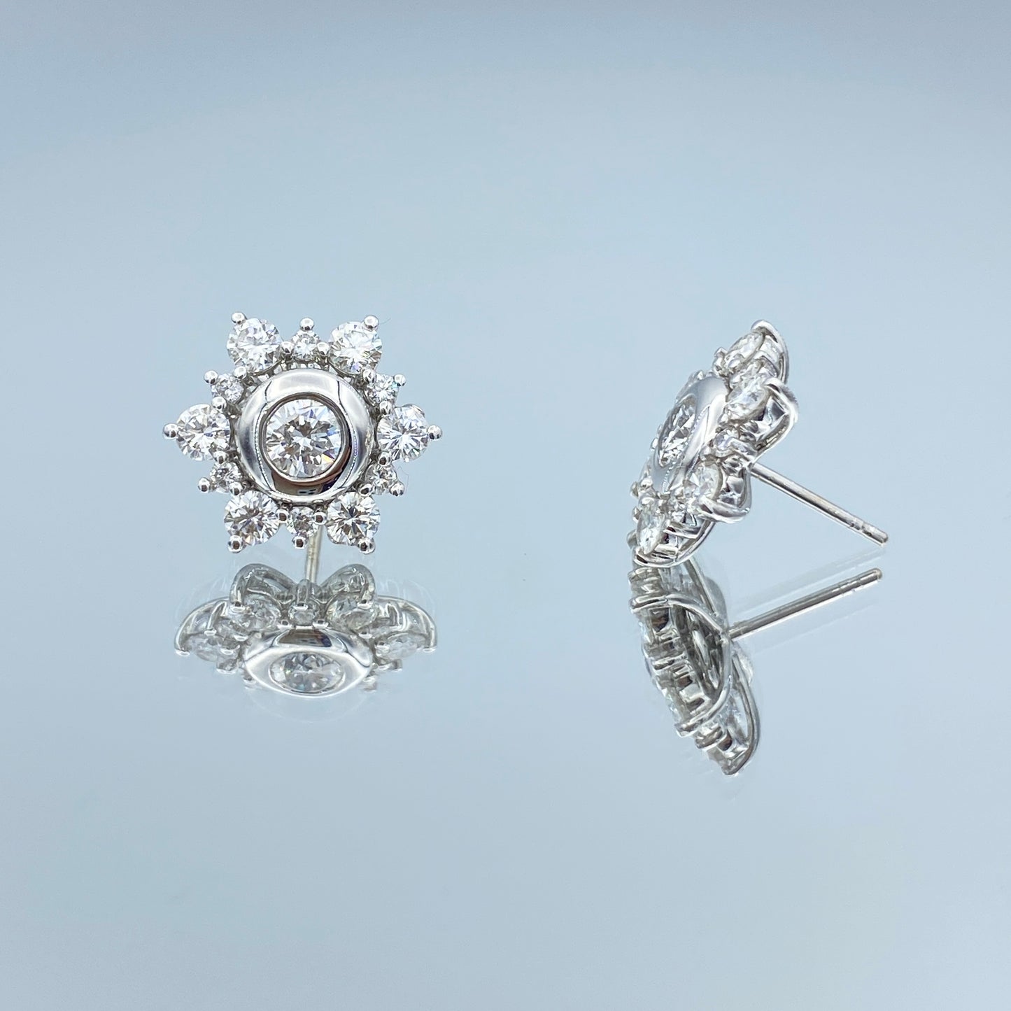 Floral Halo Jacket Diamond Stud Earrings in 14K White Gold
