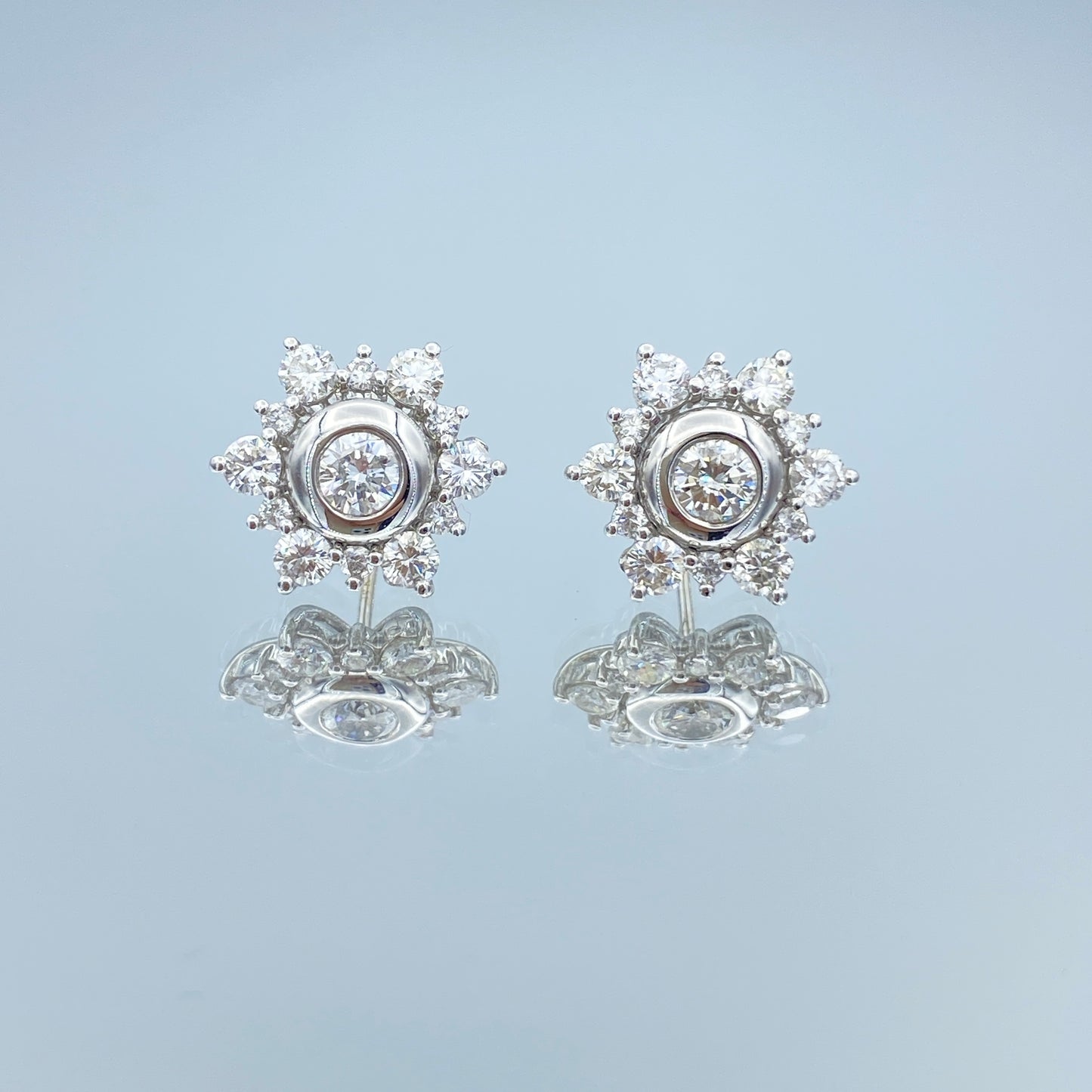 Floral Halo Jacket Diamond Stud Earrings in 14K White Gold