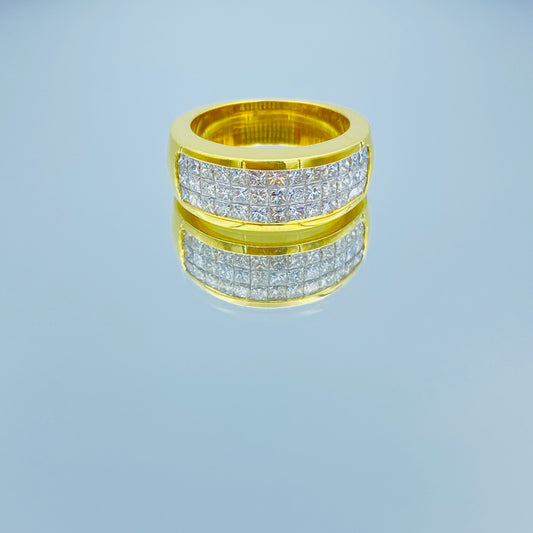 Invisible Setting Princess-Cut Diamond Ring in 18K Yellow  gold - L and L Jewelry