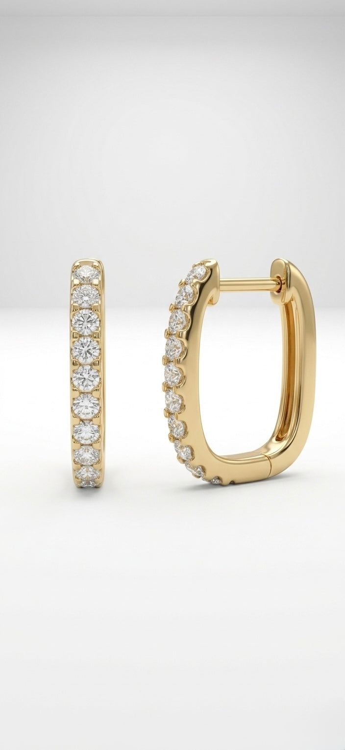 Rectangular Diamond Huggie Hoop Earring in 18K Yellow Gold