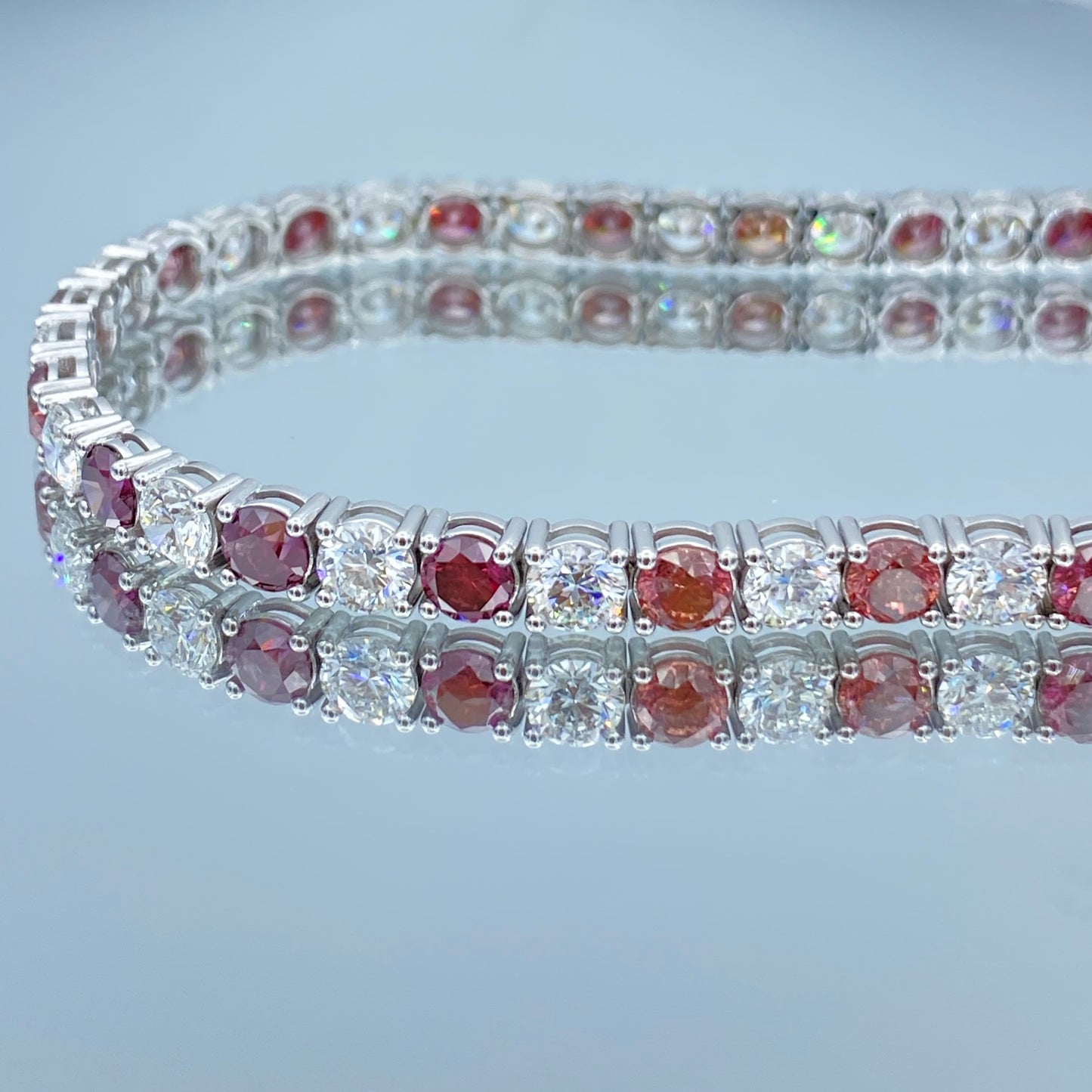 Round Brilliant Cut Purple and White Diamond Tennis Bracelet in 14K White Gold - L and L Jewelry
