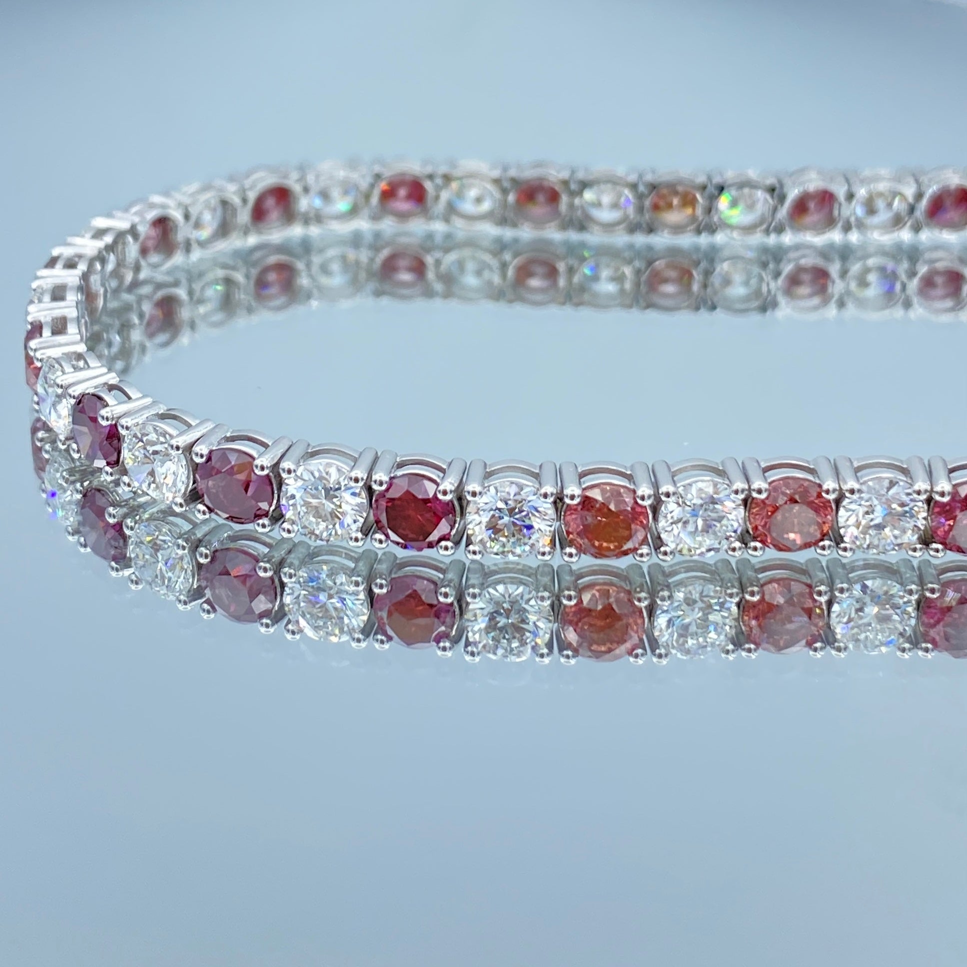 Round Brilliant Cut Purple and White Diamond Tennis Bracelet in 14K White Gold - L and L Jewelry