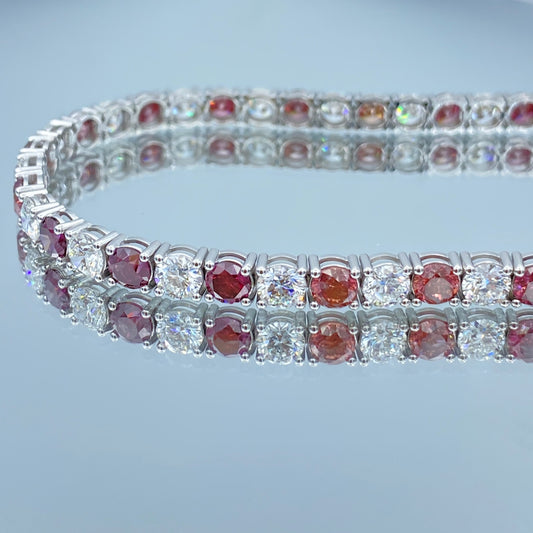 Round Brilliant Cut Purple and White Diamond Tennis Bracelet in 14K White Gold - L and L Jewelry