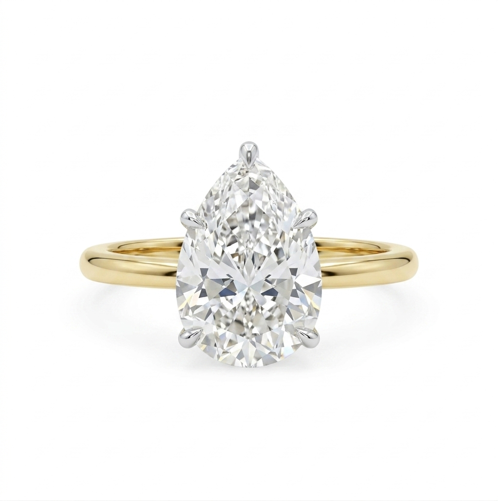 Pear-Cut Diamond Solitaire Engagement Ring in 14K Yellow Gold