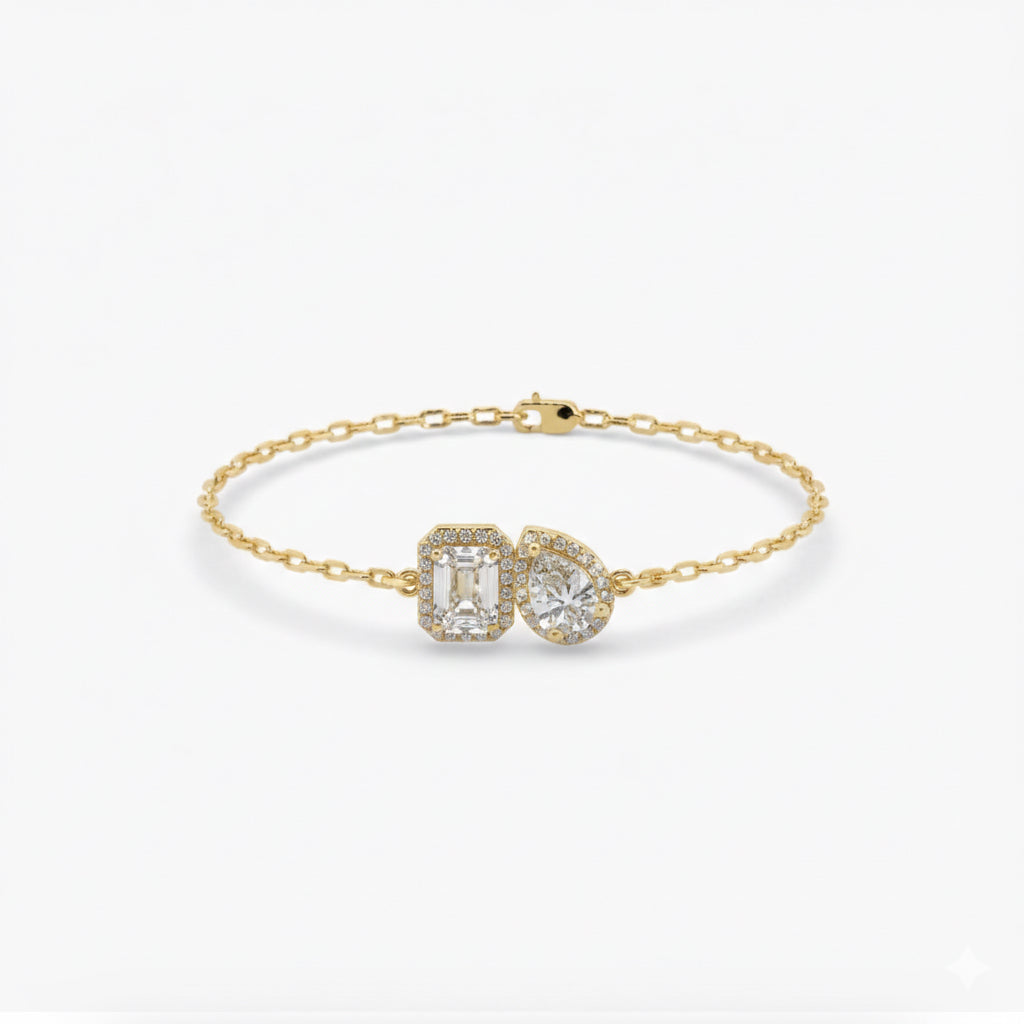 Toi Et Moi Gemstone and Diamond Halo Bracelet Chain