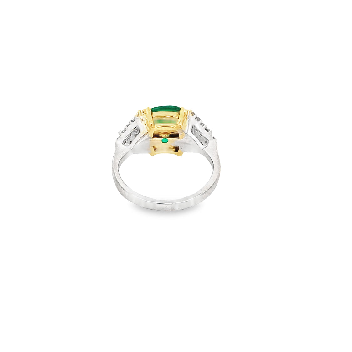Cushion-Cut Emerald andTrillion-Cut Diamond Ring in 14K White Gold and 18K Yellow Gold