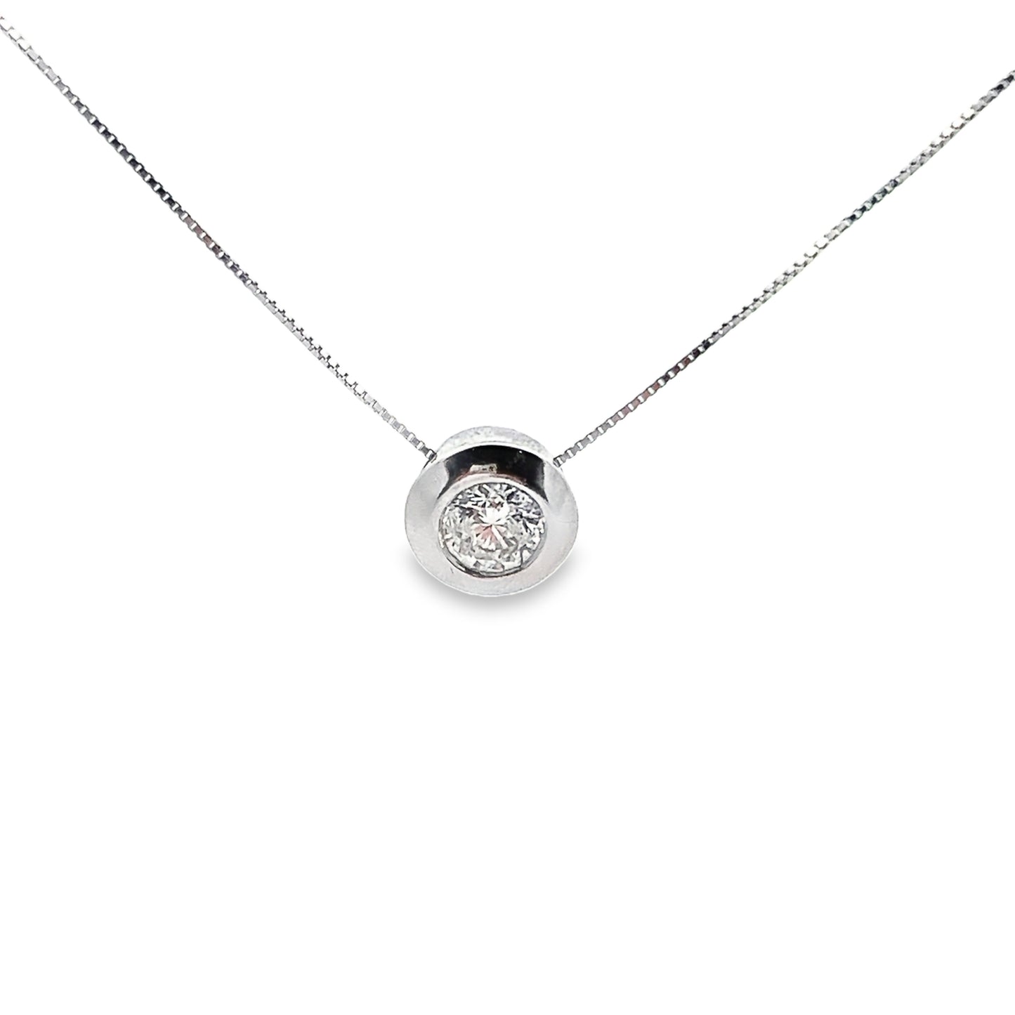 Full Bezel-Set Solitaire Round-Cut Diamond Pendant in 14K Gold