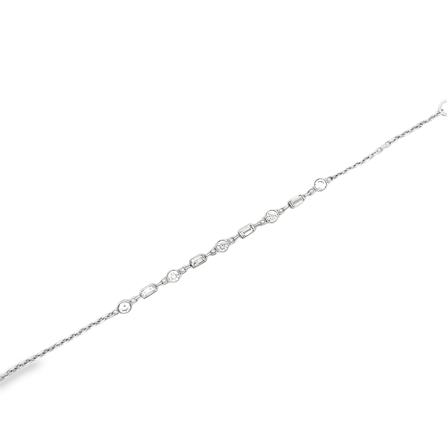 Round and Baguette Cut Diamond Bracelet in 14K White Gold