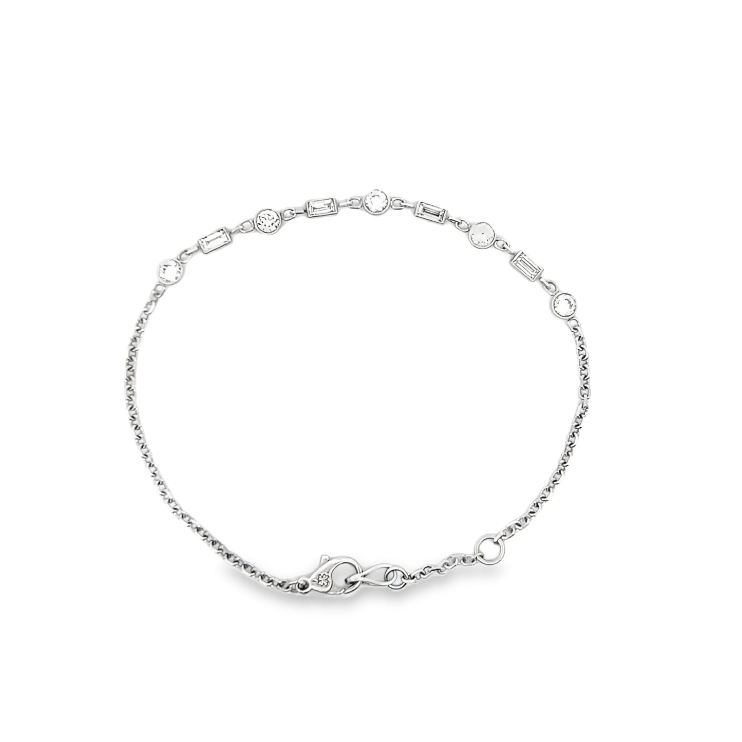 Round and Baguette Cut Diamond Bracelet in 14K White Gold