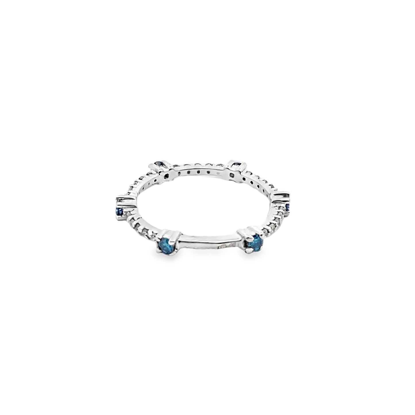 Diamond and Blue Topaz Eternity Ring in 14K White Gold