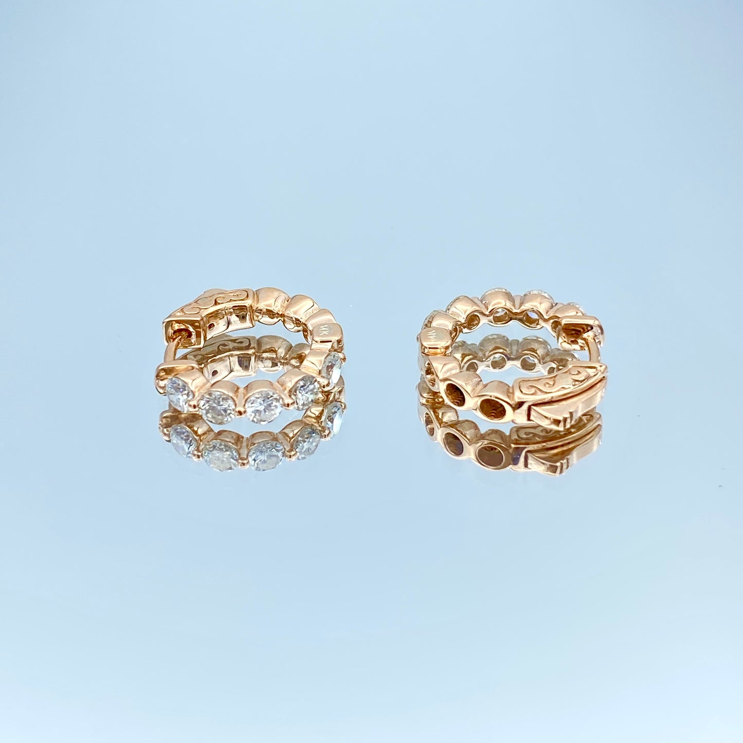 LKS Floating Diamond Huggie Hoop Earrings in 14K Rose Gold - L and L Jewelry