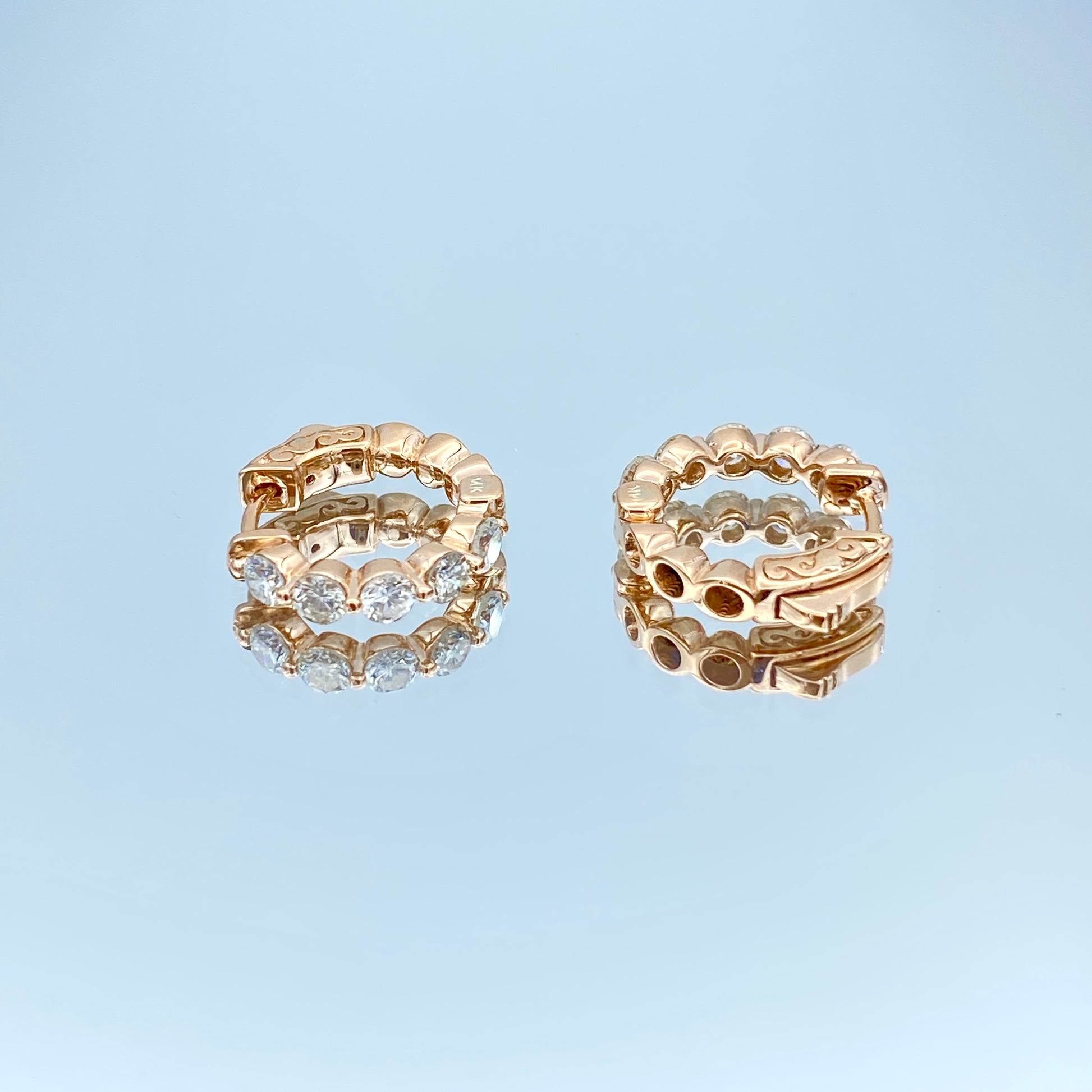 LKS Floating Diamond Huggie Hoop Earrings in 14K Rose Gold - L and L Jewelry