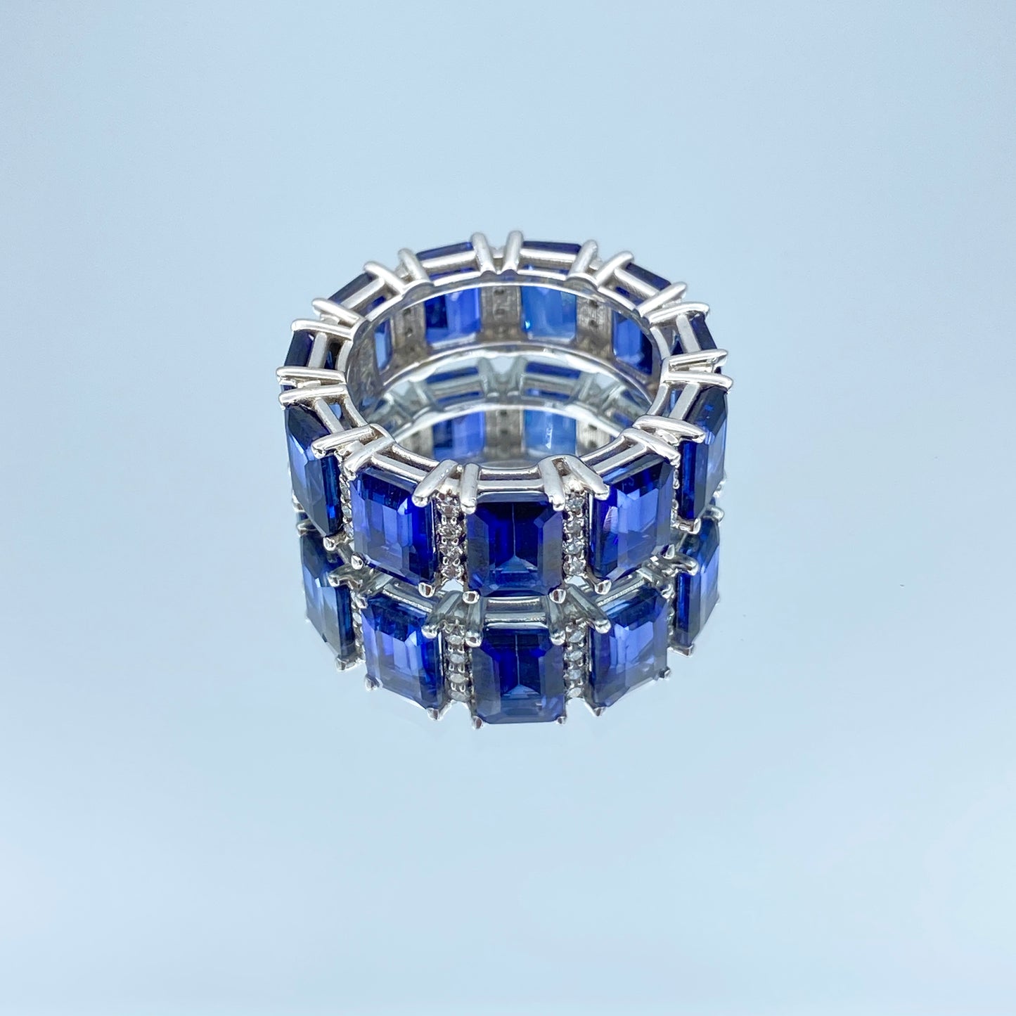 Blue Sapphire Eternity Ring in 14K White Gold - L and L Jewelry