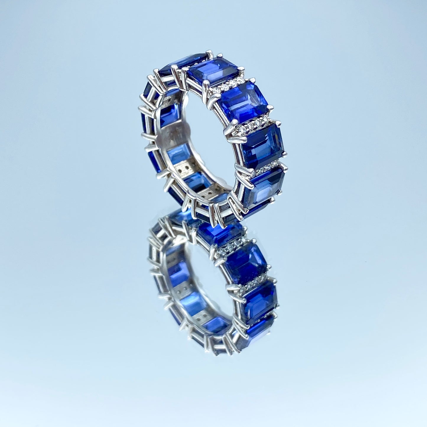 Blue Sapphire Eternity Ring in 14K White Gold - L and L Jewelry