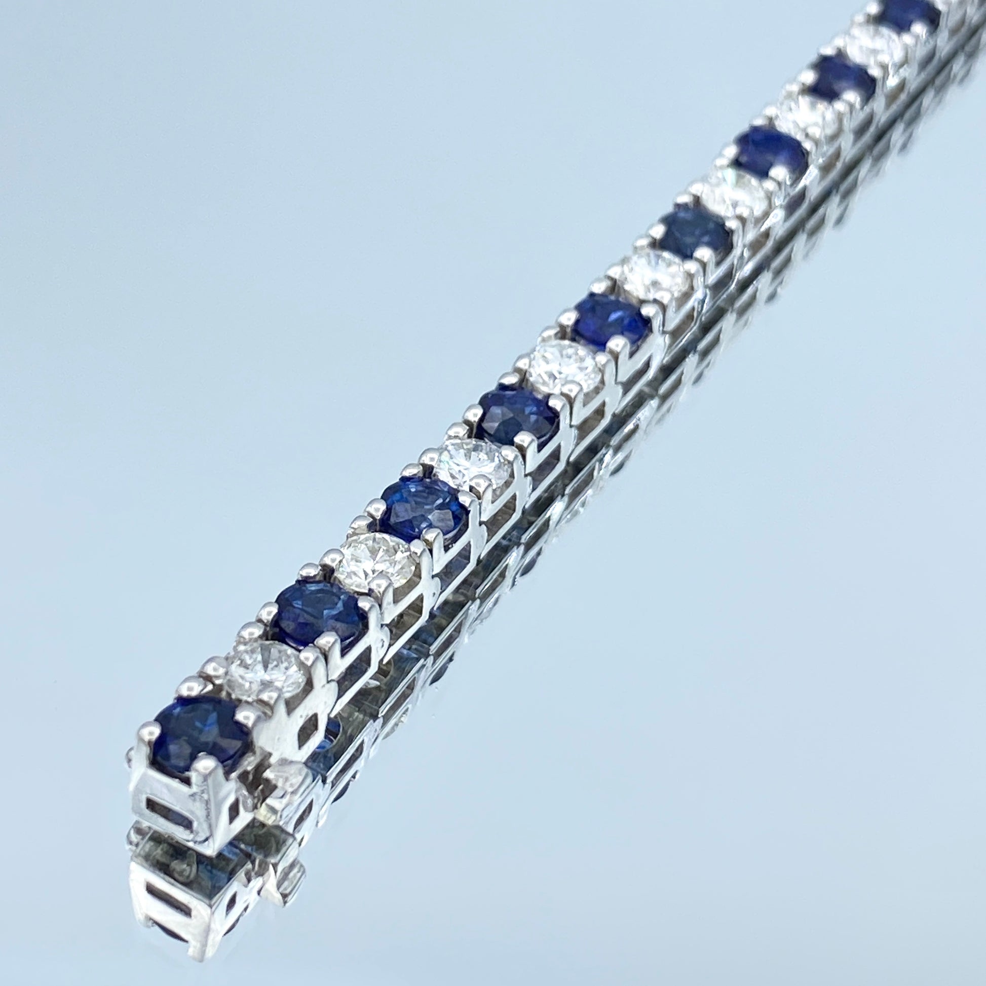 Alternating Blue Sapphire and Diamond Tennis Bracelet in 14K White Gold - L and L Jewelry