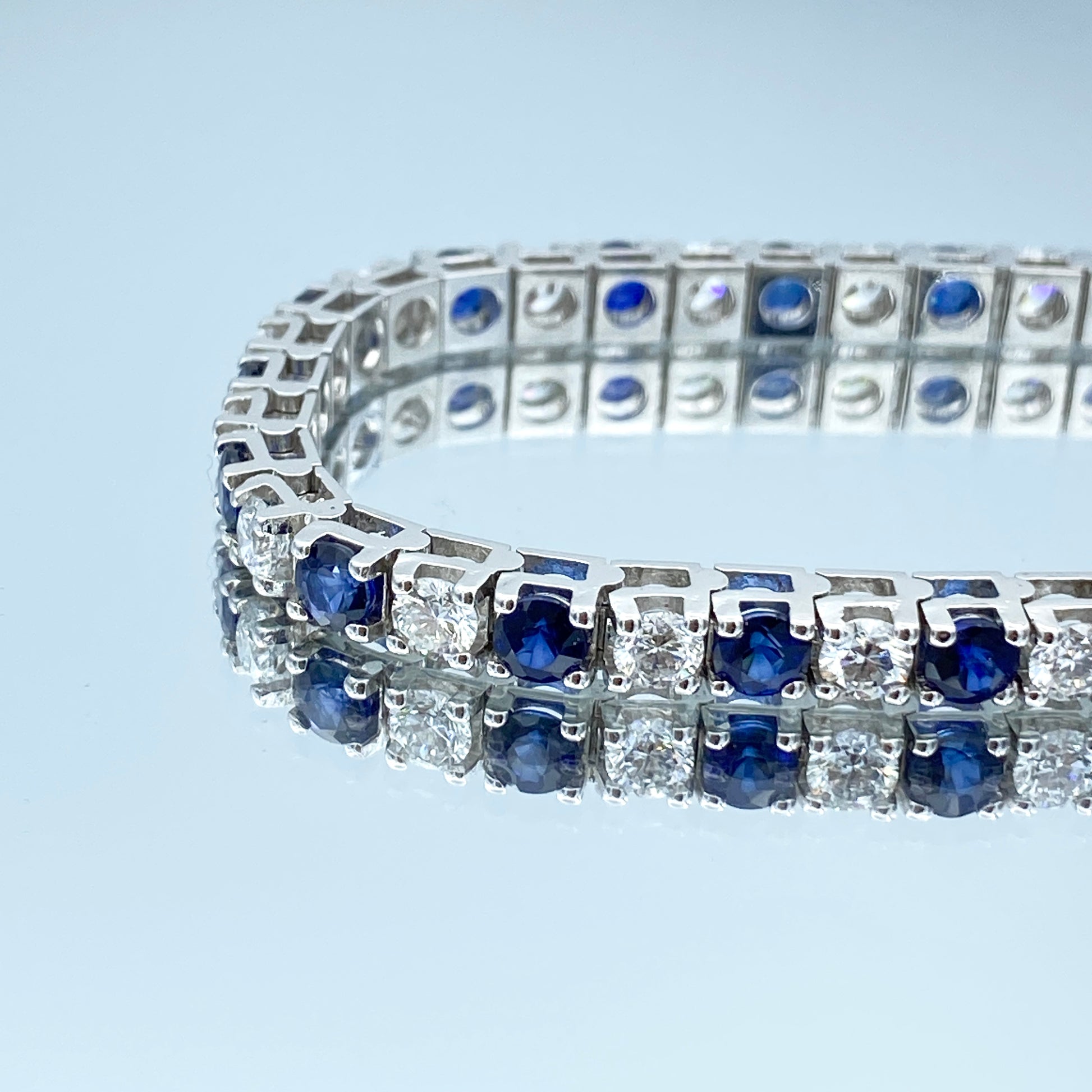 Alternating Blue Sapphire and Diamond Tennis Bracelet in 14K White Gold - L and L Jewelry