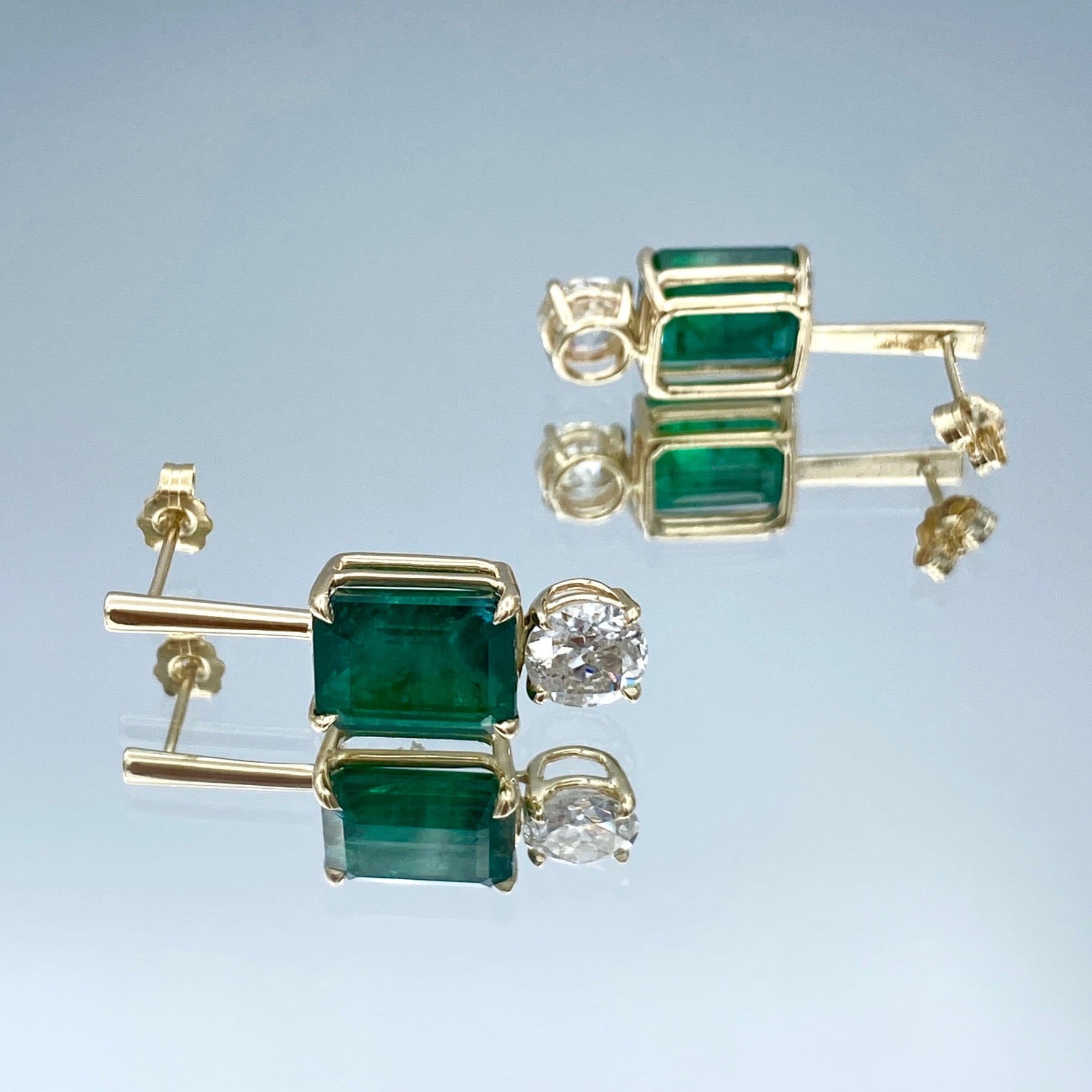 Emerald and Diamond Drop Earrings in 14K Yellow Gold - L and L Jewelry