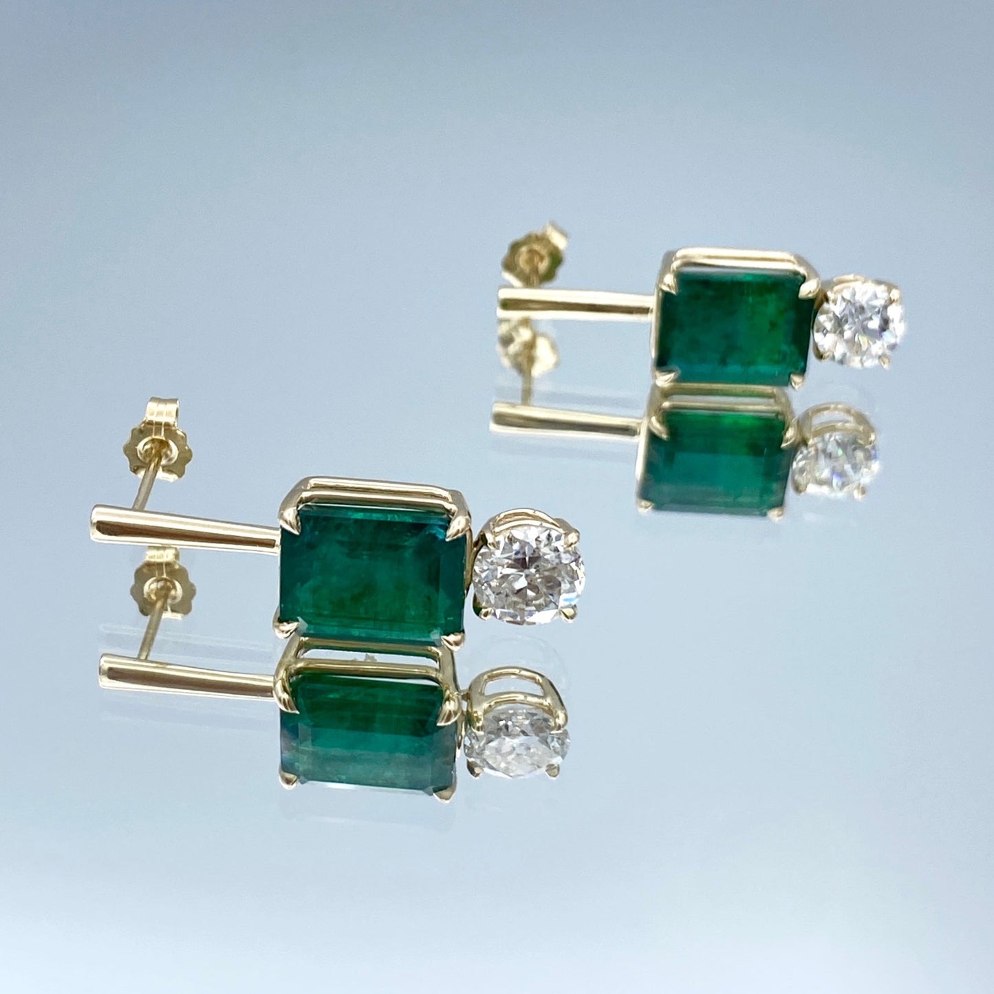 Emerald and Diamond Drop Earrings in 14K Yellow Gold - L and L Jewelry