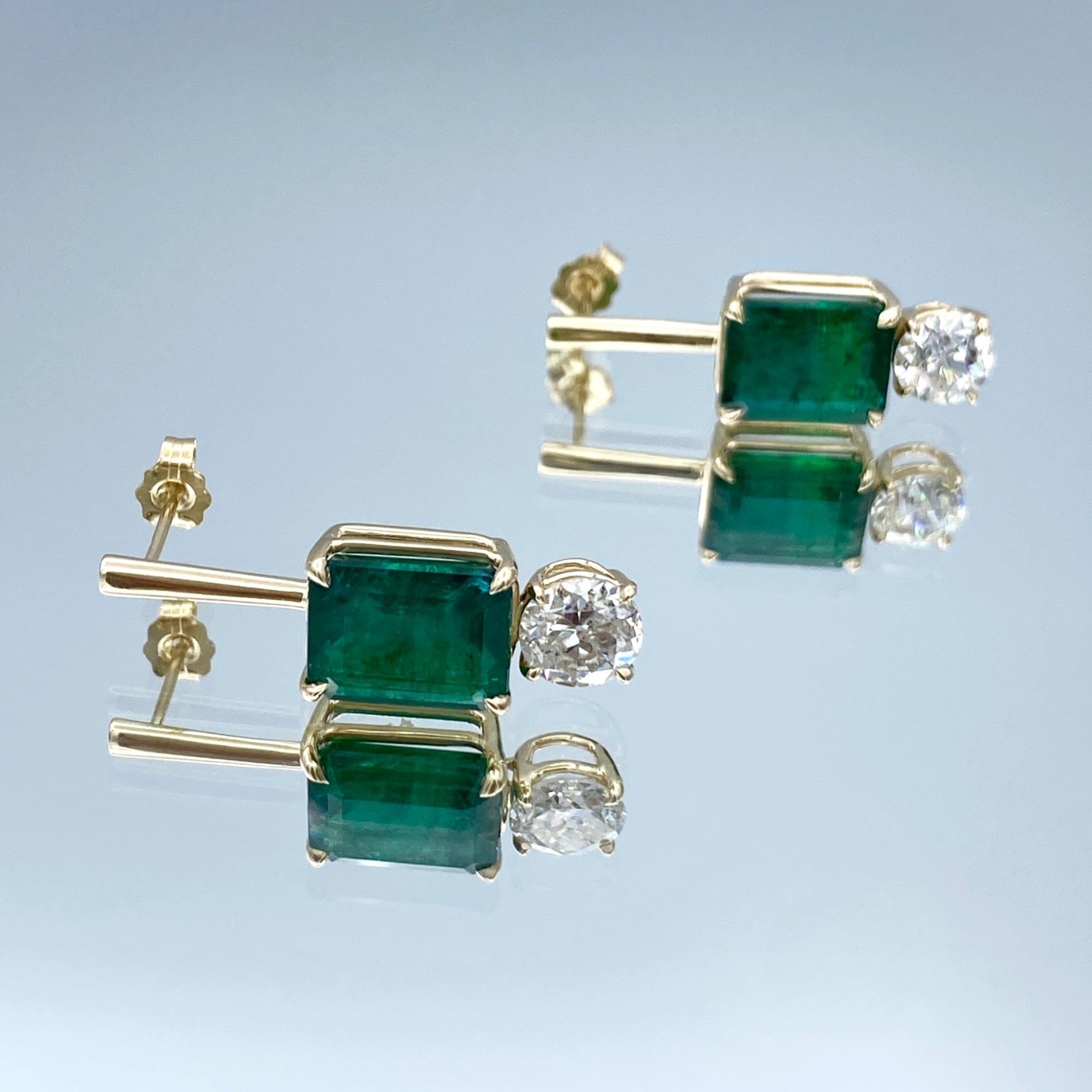 Emerald and Diamond Drop Earrings in 14K Yellow Gold - L and L Jewelry