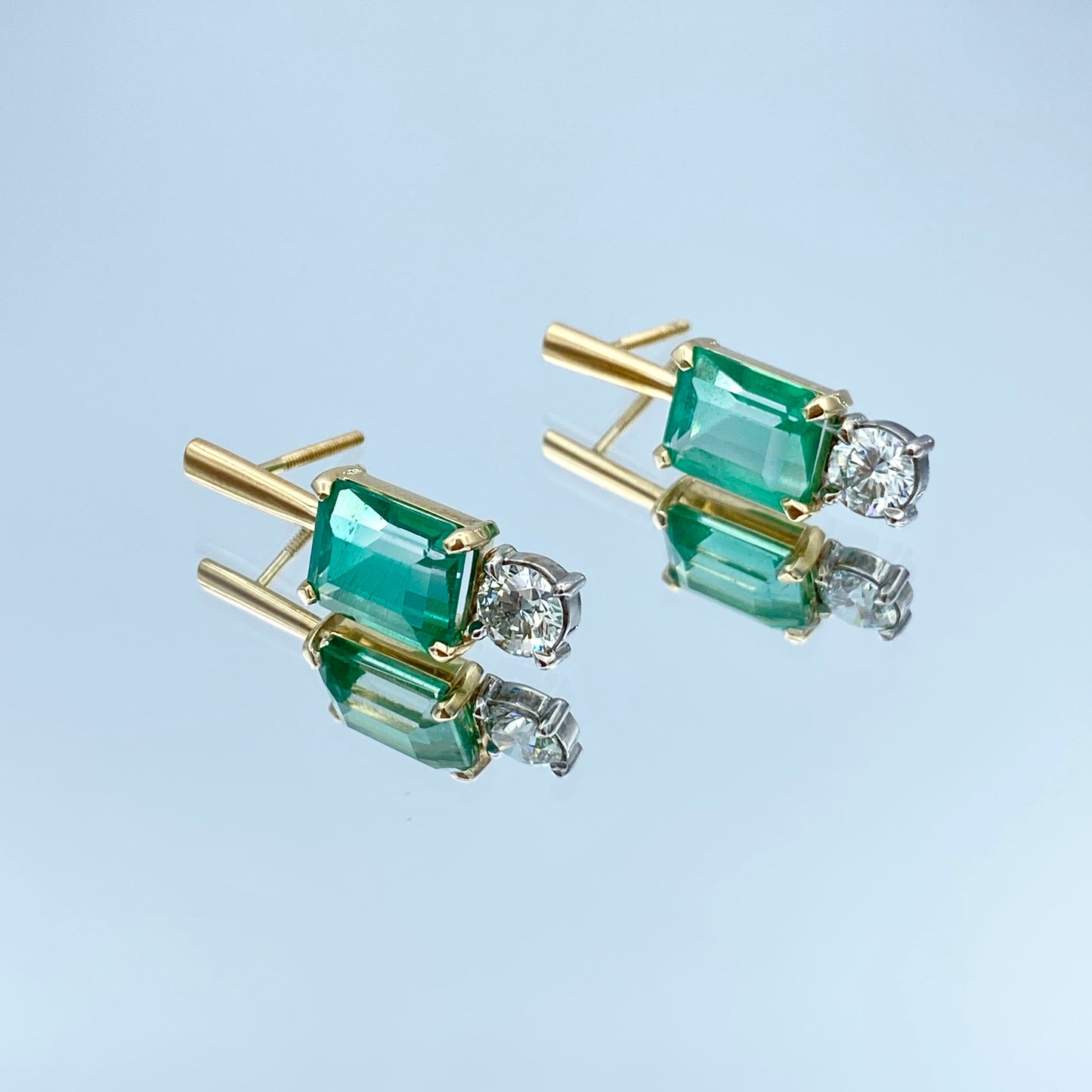 Emerald and Diamond Drop Earrings in 14K Yellow Gold - L and L Jewelry