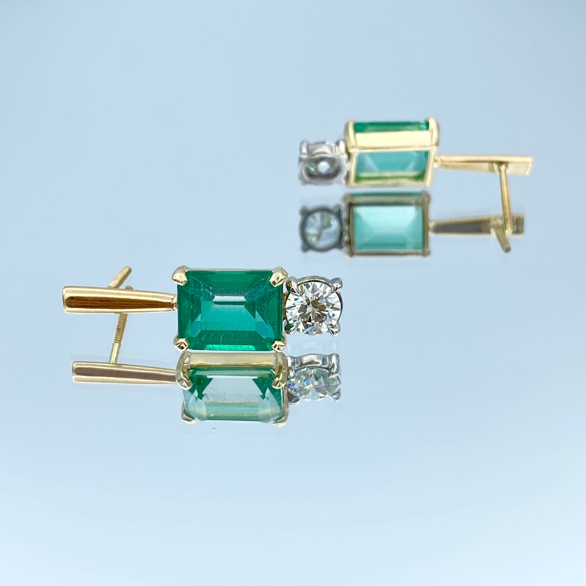 Emerald and Diamond Drop Earrings in 14K Yellow Gold - L and L Jewelry
