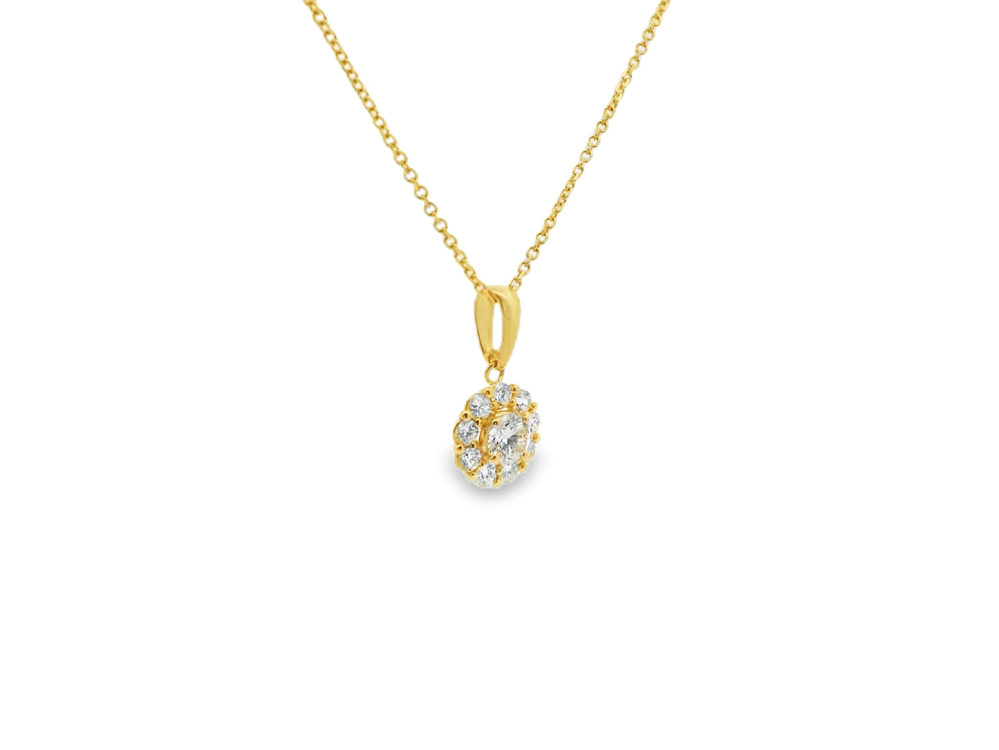 Round Brilliant Cut Diamond Pendant with Halo in 14K Yellow Gold