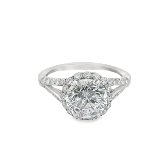 Split Shank Halo Round-Cut Diamond Engagement Ring in Platinum