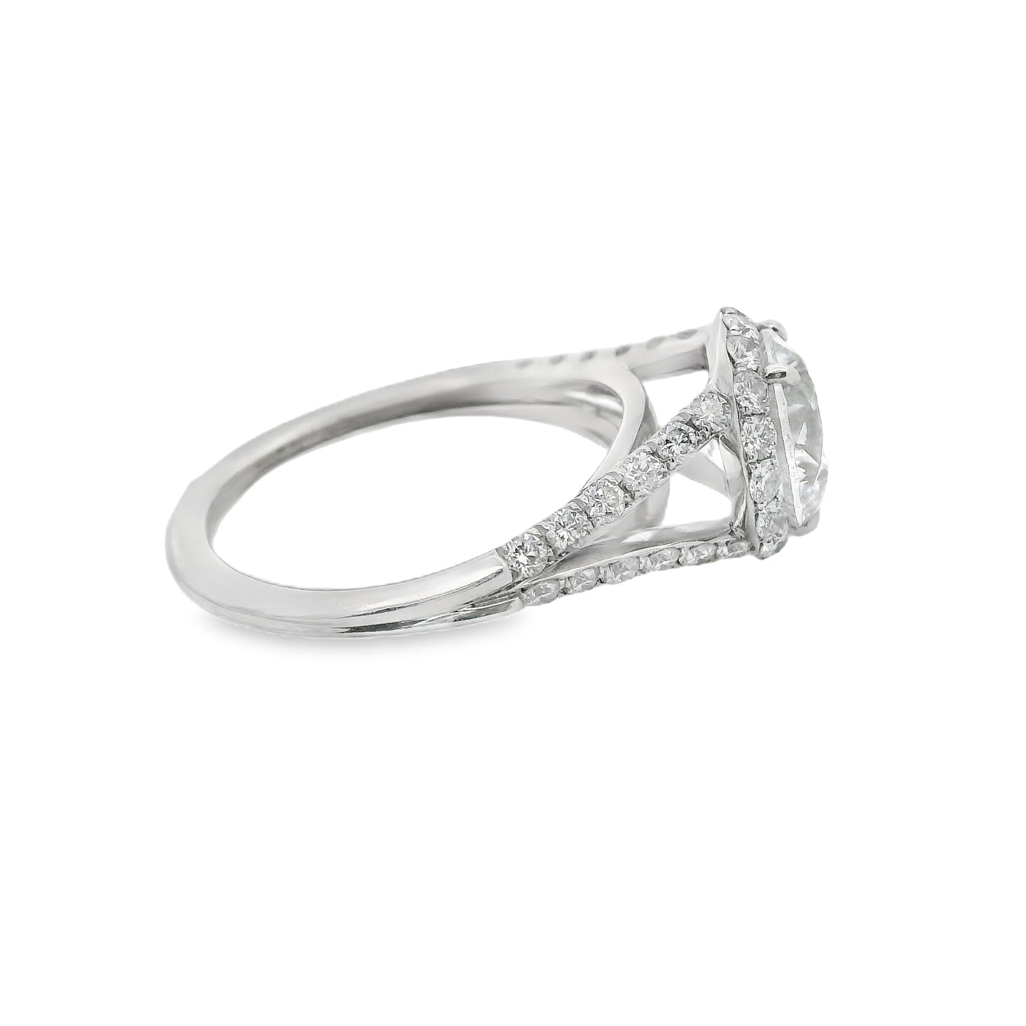 Split Shank Halo Round-Cut Diamond Engagement Ring in Platinum