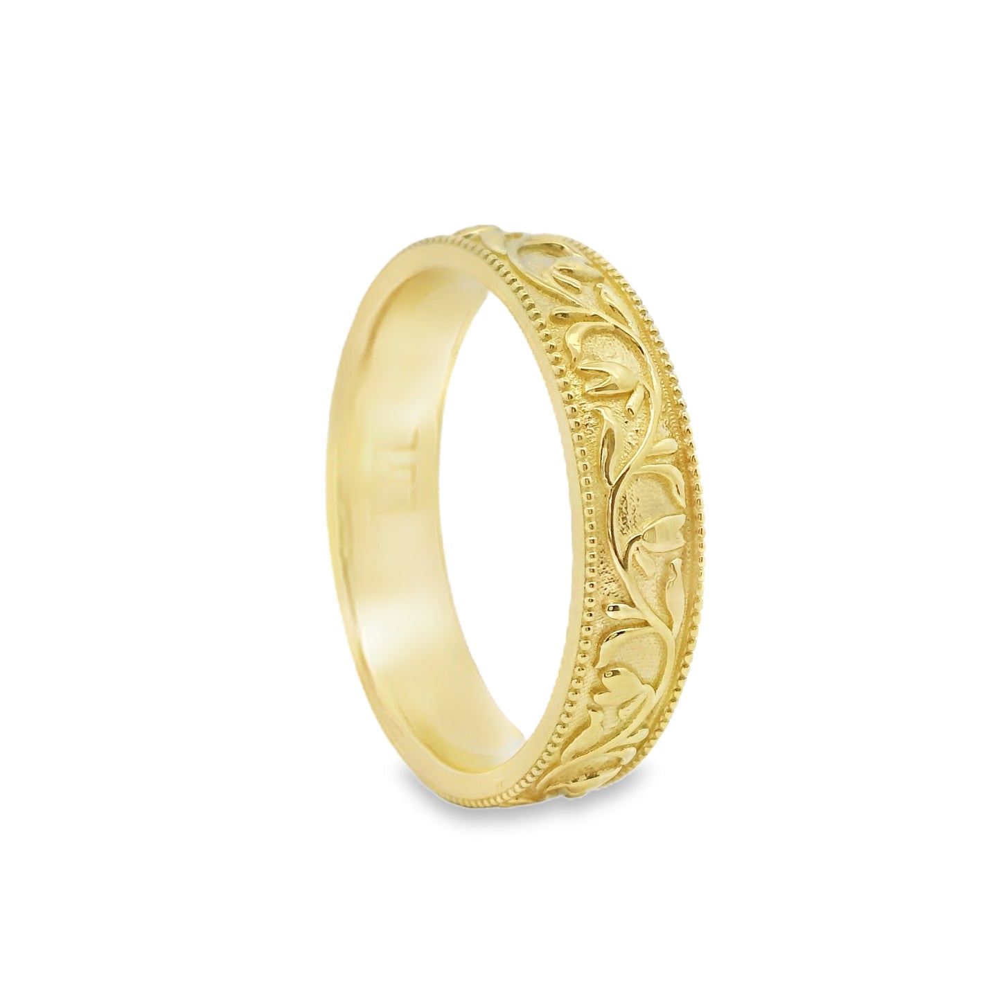 Vintage Floral Design Men's Wedding Band Ring in 14K Yellow Gold