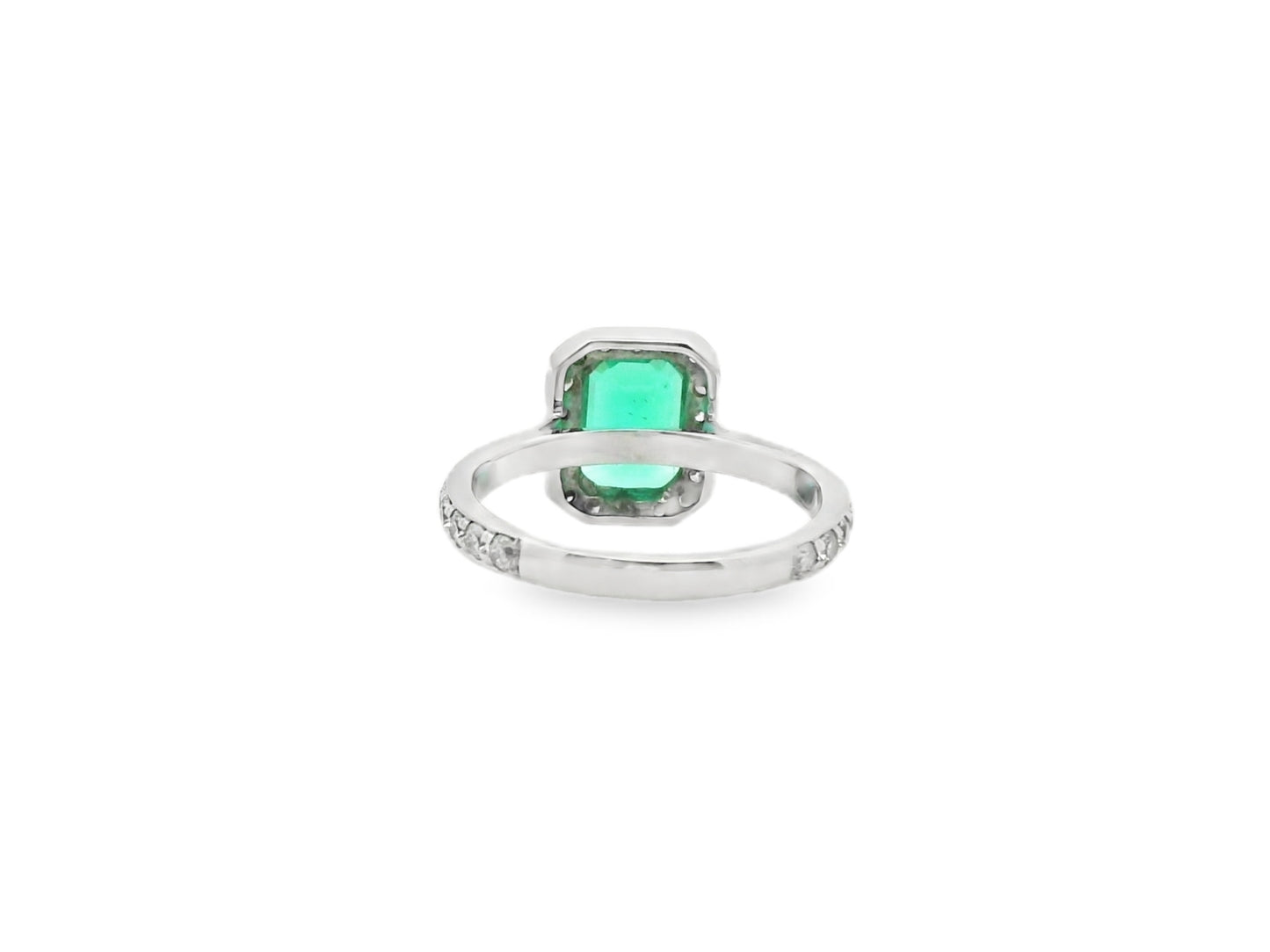 Green Emerald Ring with Diamond Halo in 14K White Gold