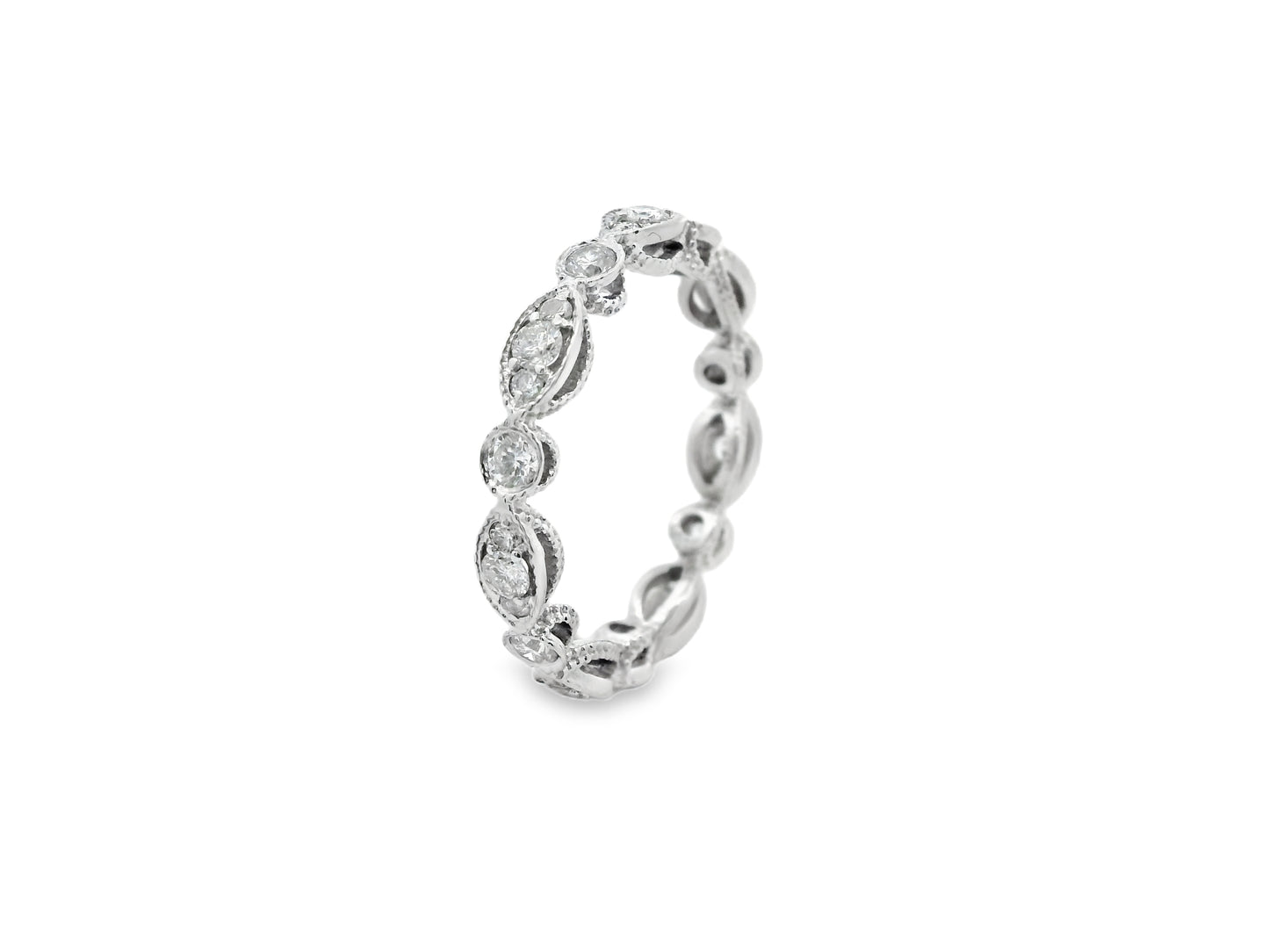 Marquise and Round Cut Vintage Diamond Eternity Band in 14K White Gold