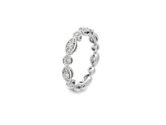 Marquise and Round Cut Vintage Diamond Eternity Band in 14K White Gold