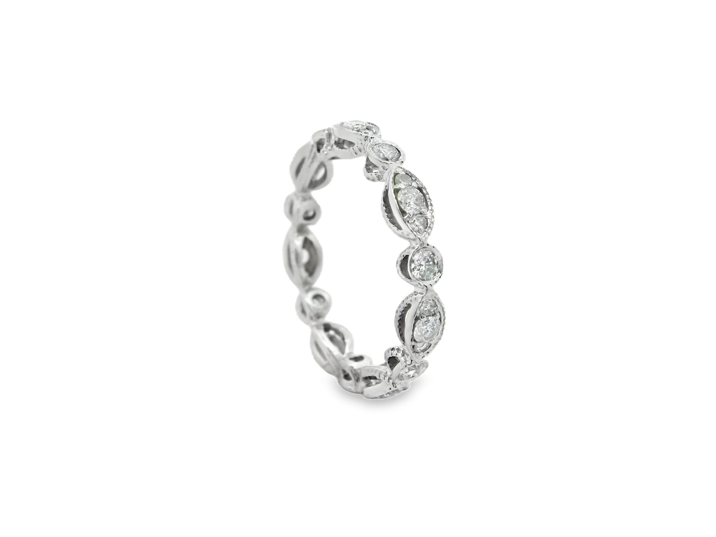 Marquise and Round Cut Vintage Diamond Eternity Band in 14K White Gold