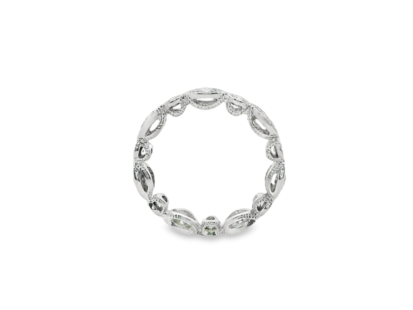 Marquise and Round Cut Vintage Diamond Eternity Band in 14K White Gold