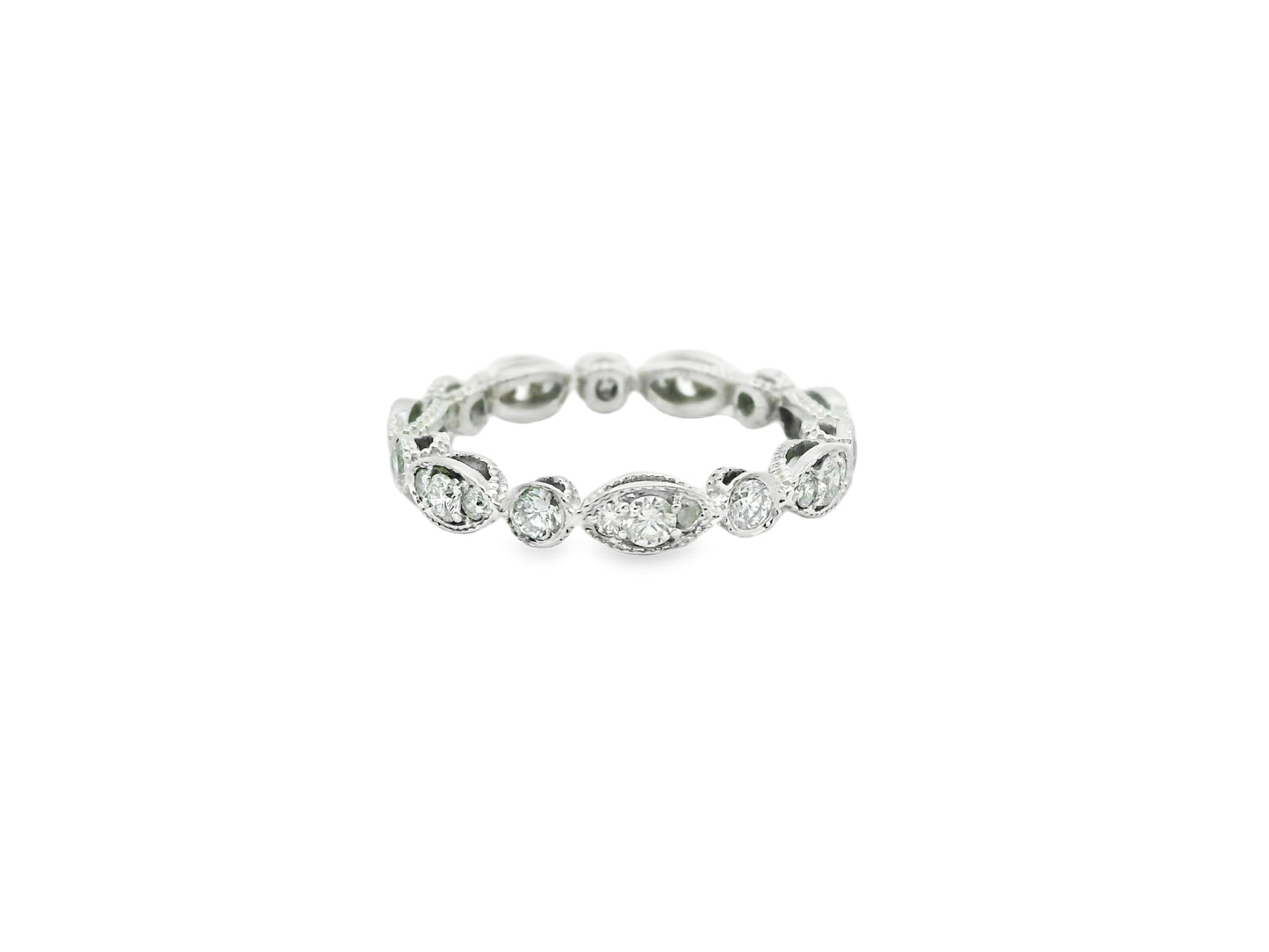 Marquise and Round Cut Vintage Diamond Eternity Band in 14K White Gold
