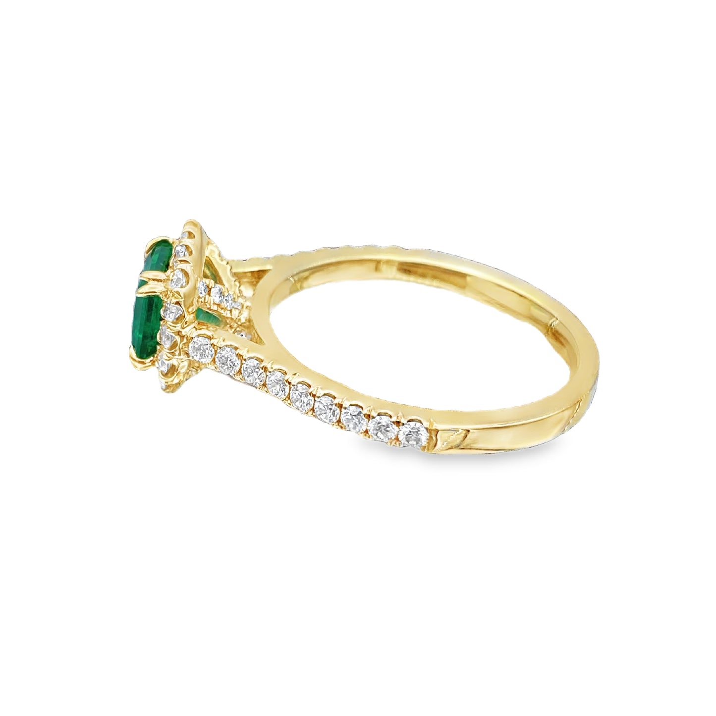 Emerald and Diamond Halo Ring in 14K Yellow Gold