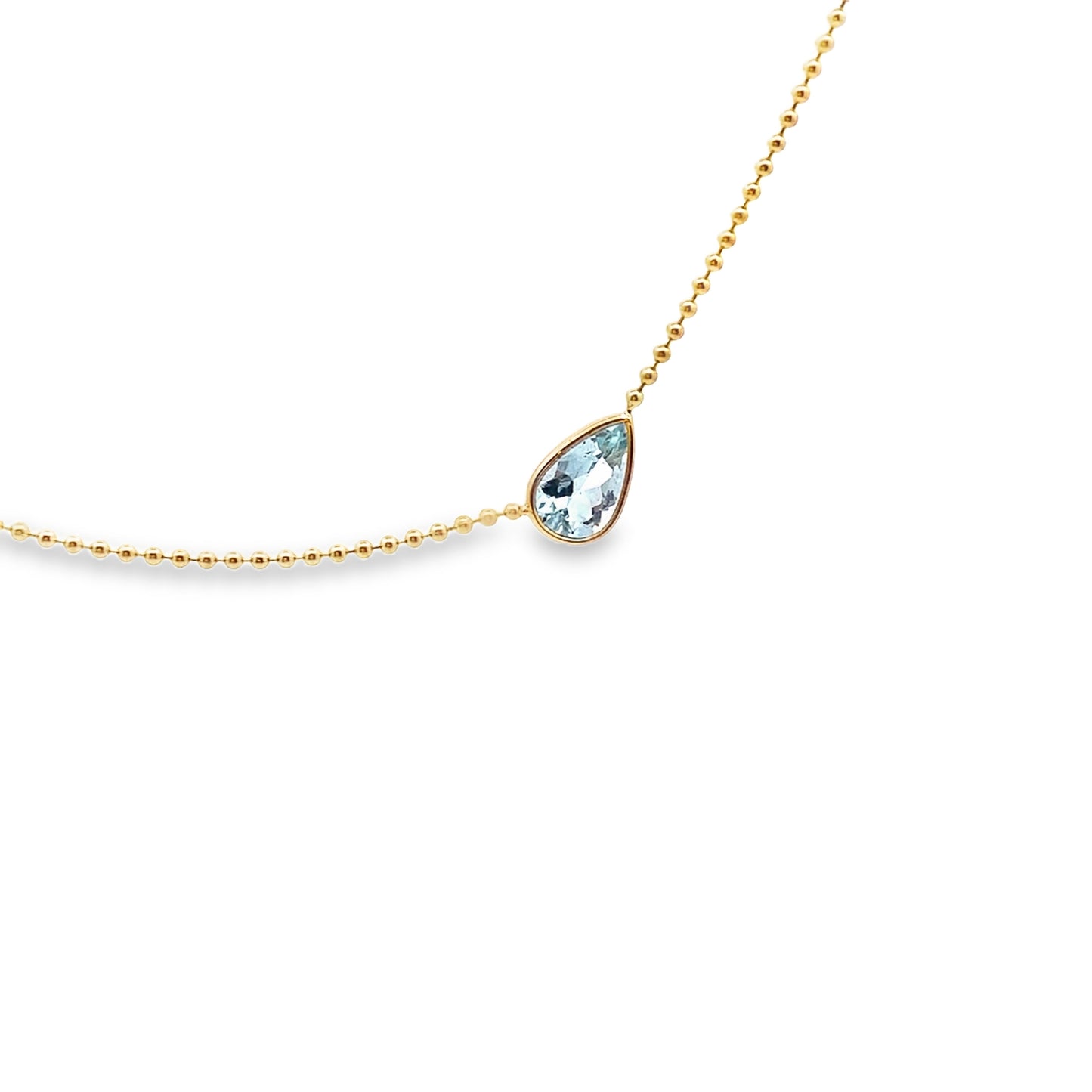 Pear-Cut Aquamarine Bezel Pendant on 14K Yellow Ball Chain
